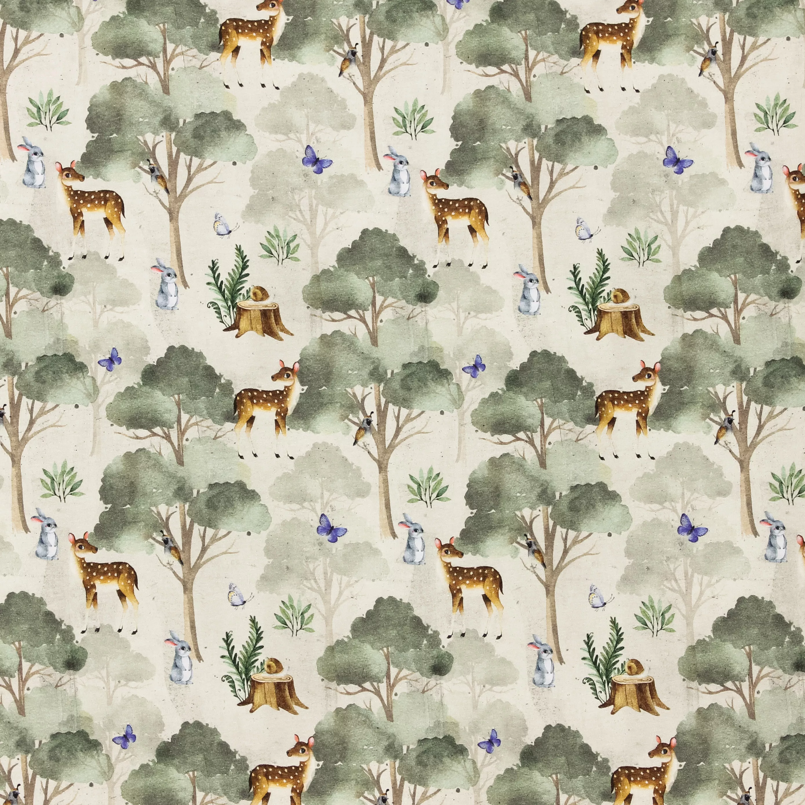 French terry met bos en dieren