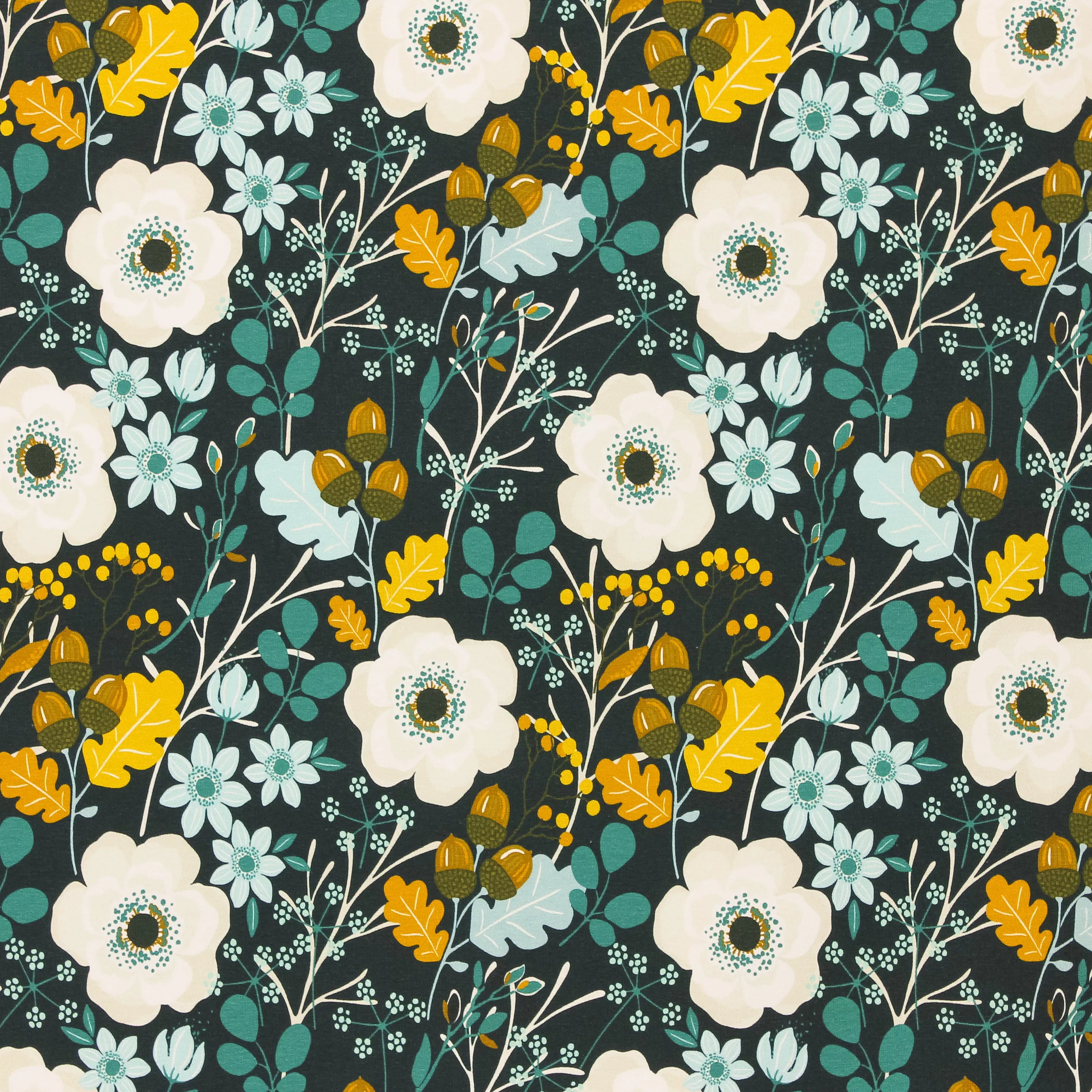 Blauw french terry met bloemen