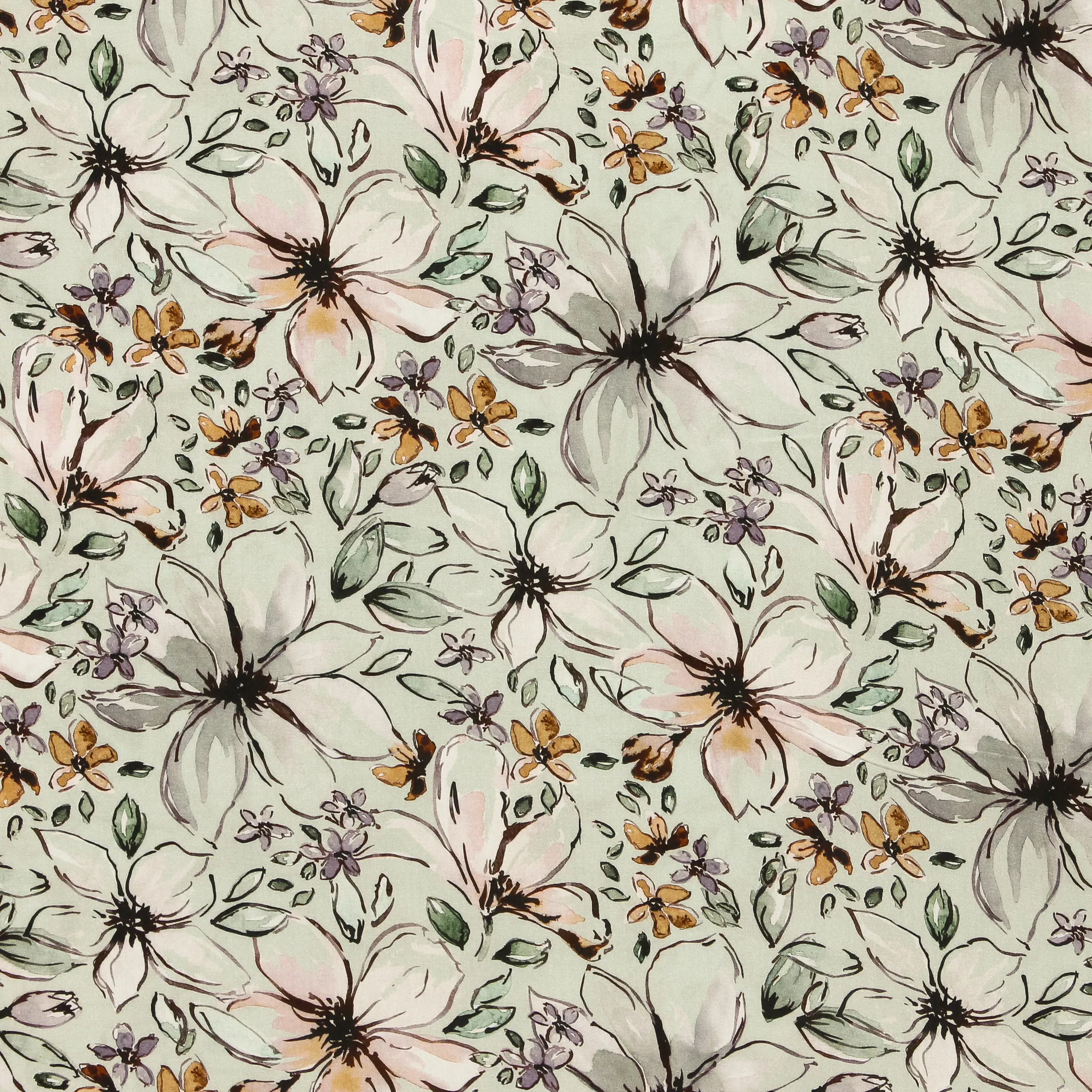 Viscose lichtgroen met bloemen