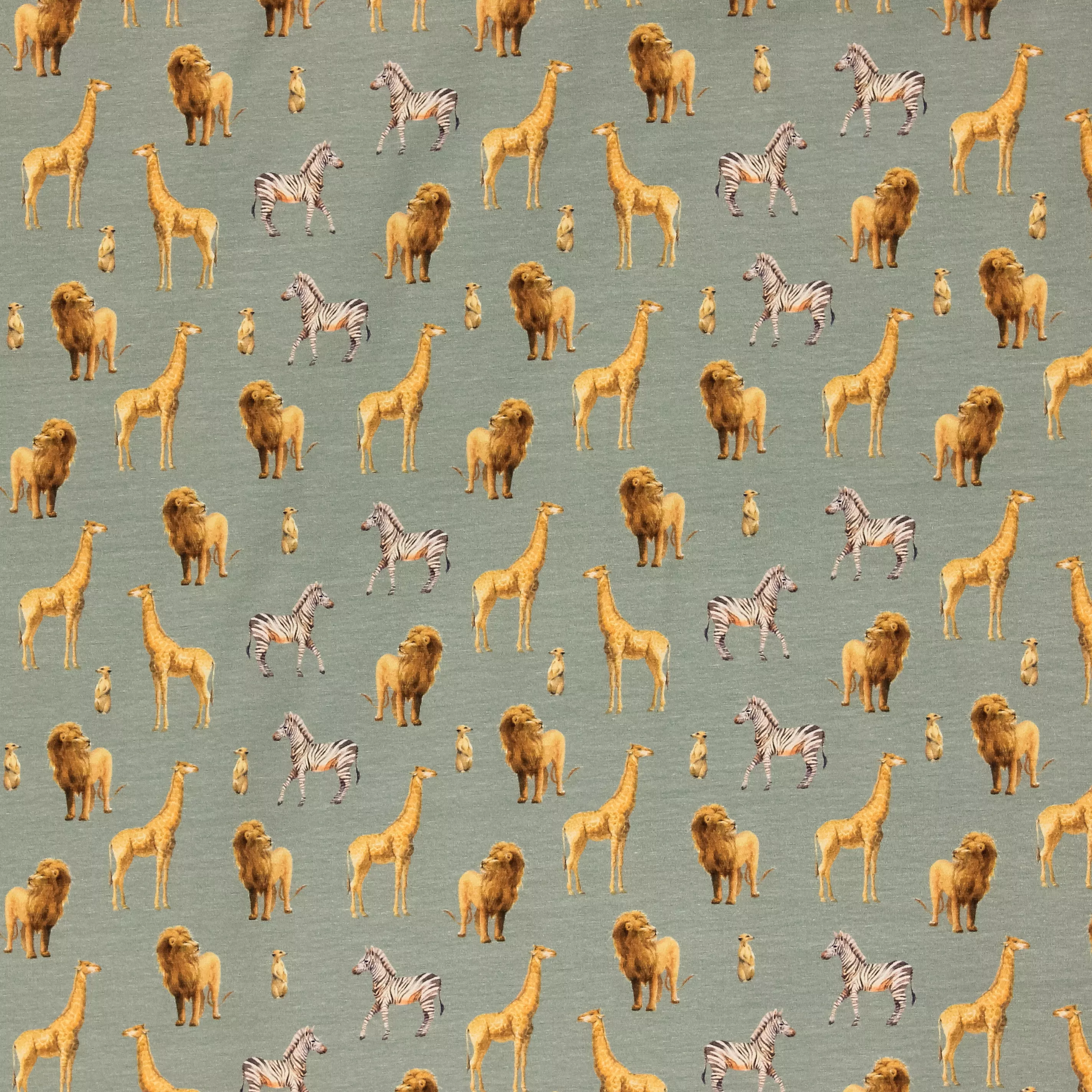 Tricot grijsgroen met exotische dieren