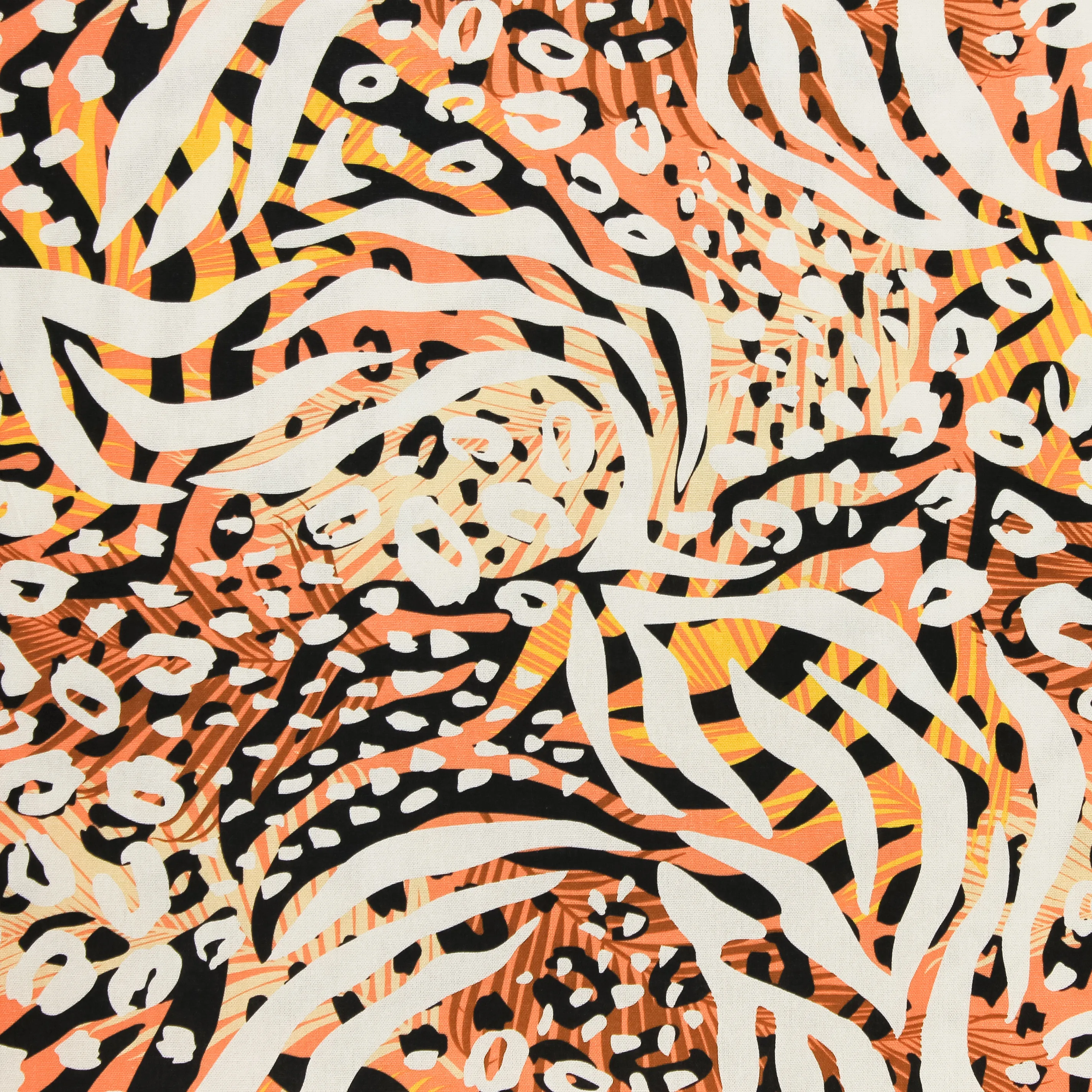 Viscose linnen oranje met tijger/luipaardpatroon