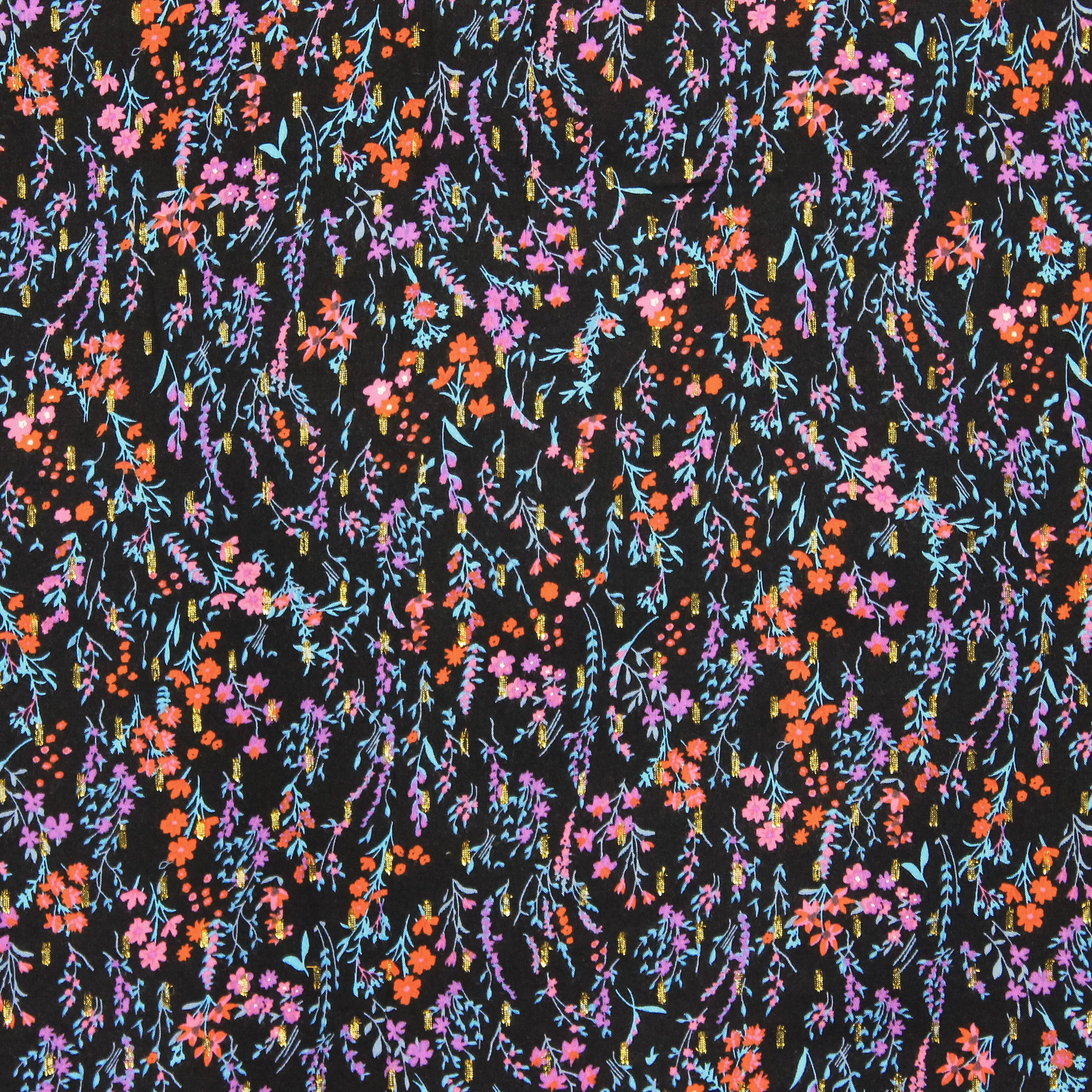 Viscose lurex zwart met bloemetjes en glinstering - Penelope -