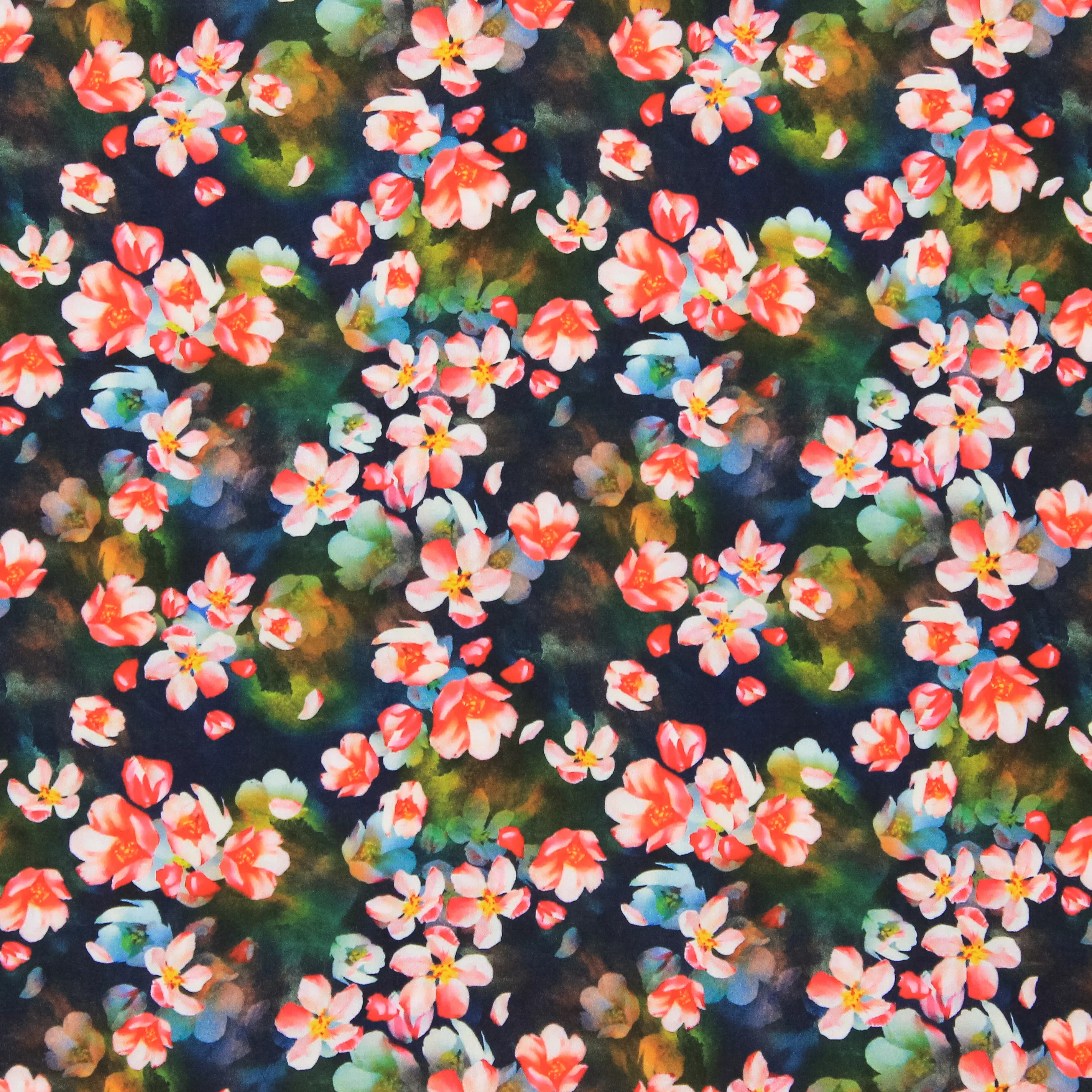 Viscose zwart met roze bloemen en vervaagde bloemen