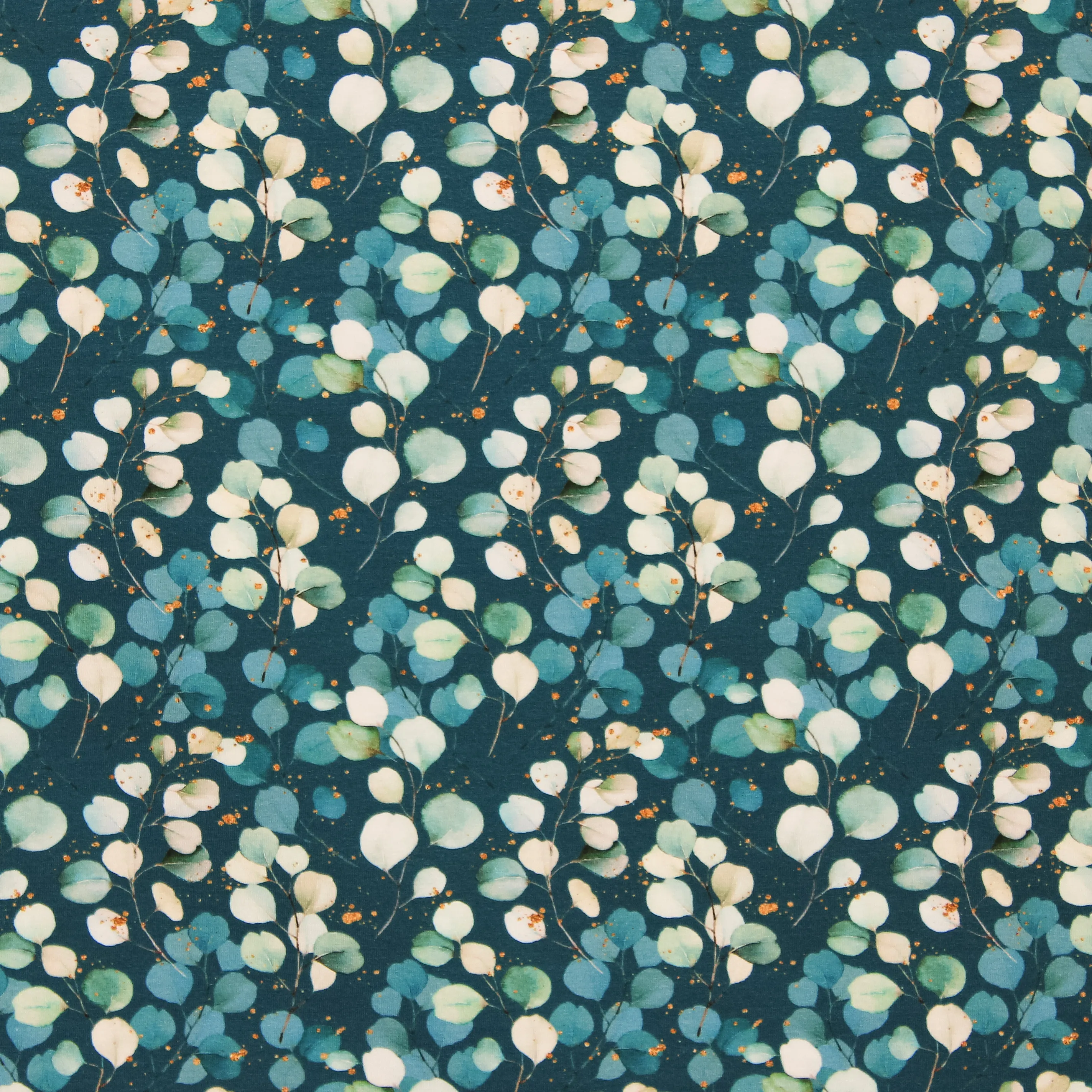 Tricot donker turquoise met blaadjes - Poppy
