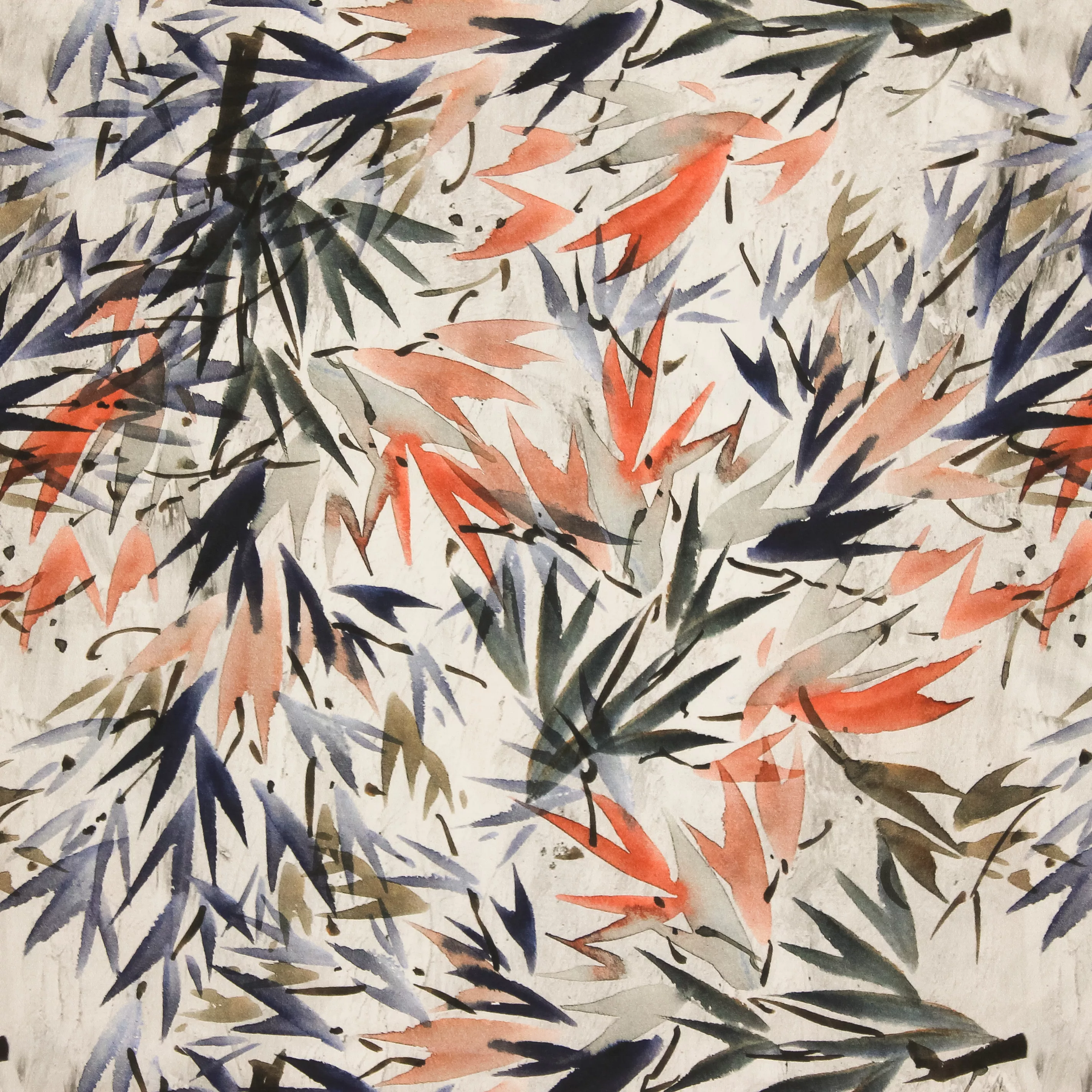 Viscose lichtgrijs met abstracte bladeren