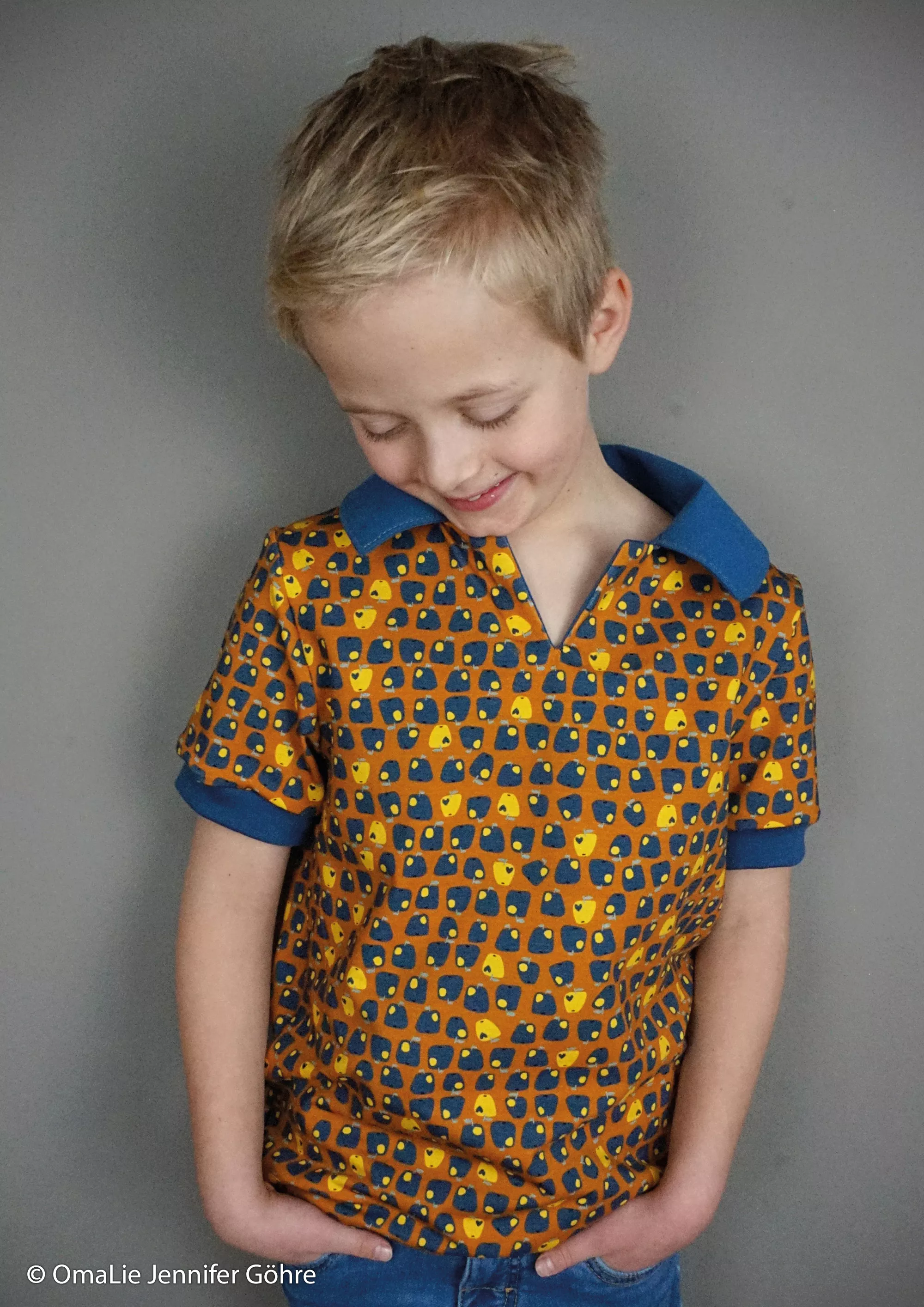 Oker tricot met retro print - Manzanita by Bienvenido Colorido