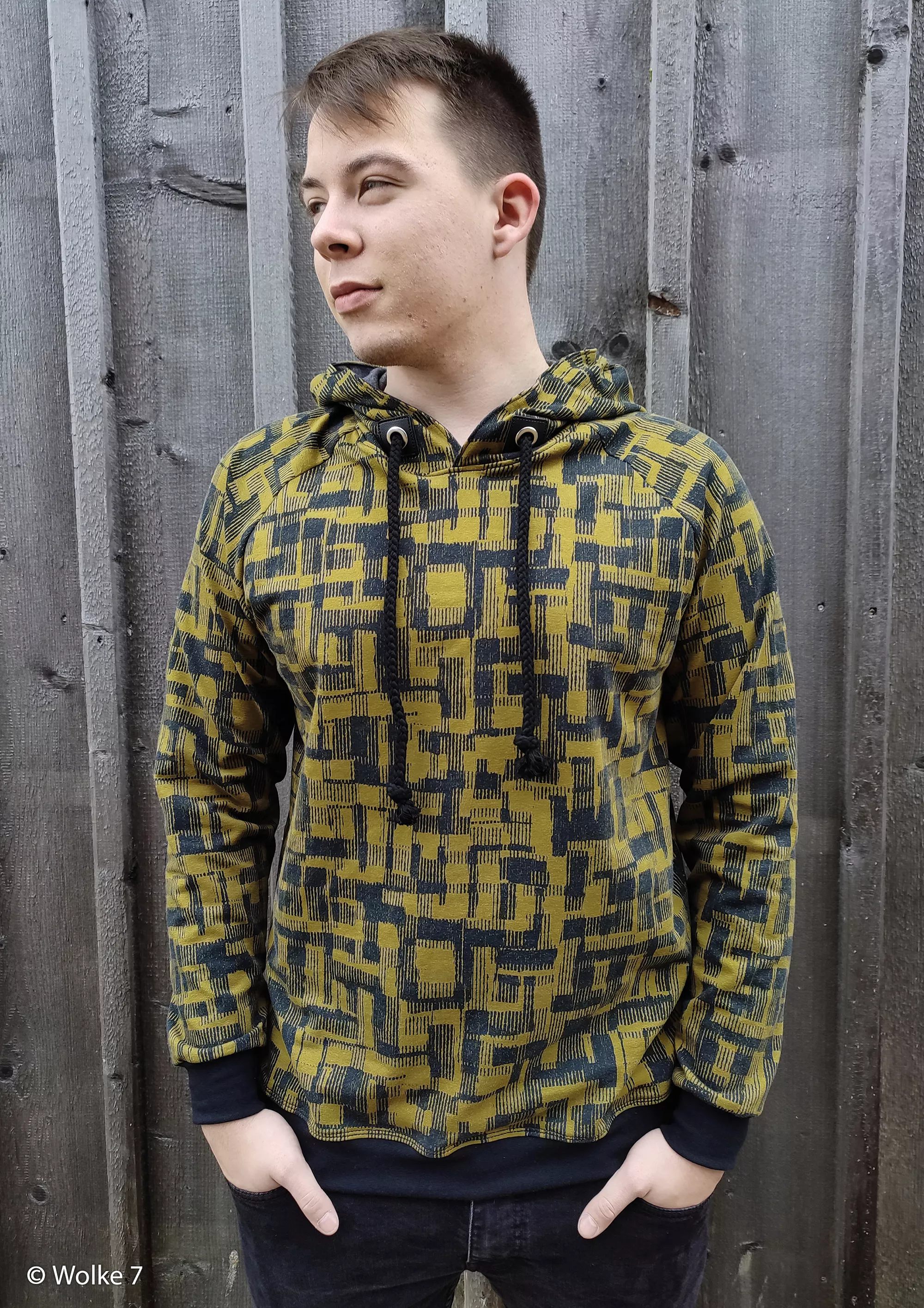 Donker gouden french terry met zwart geometrisch patroon - Sandro