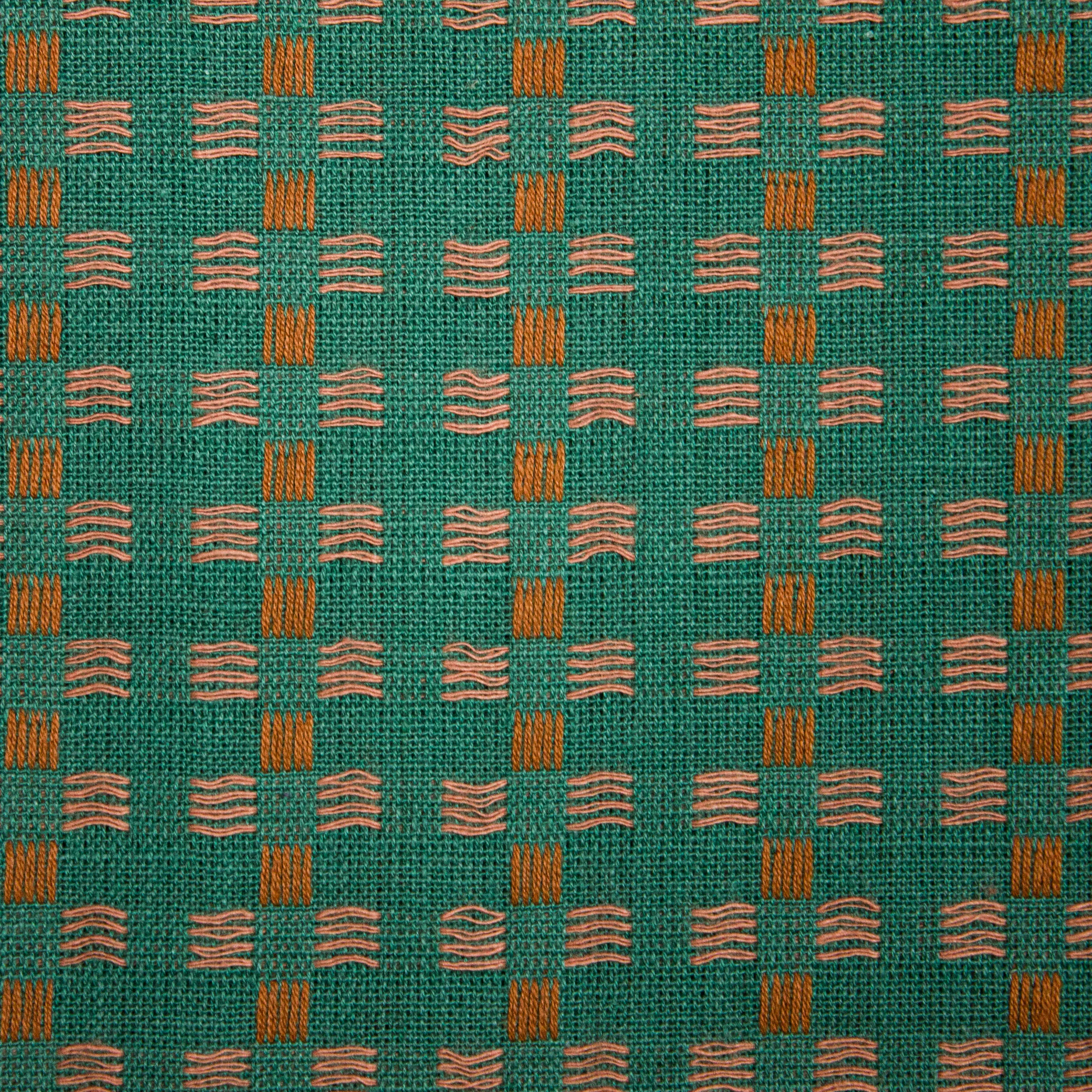 Katoen teal blauw met vierkanten dubbel geweven