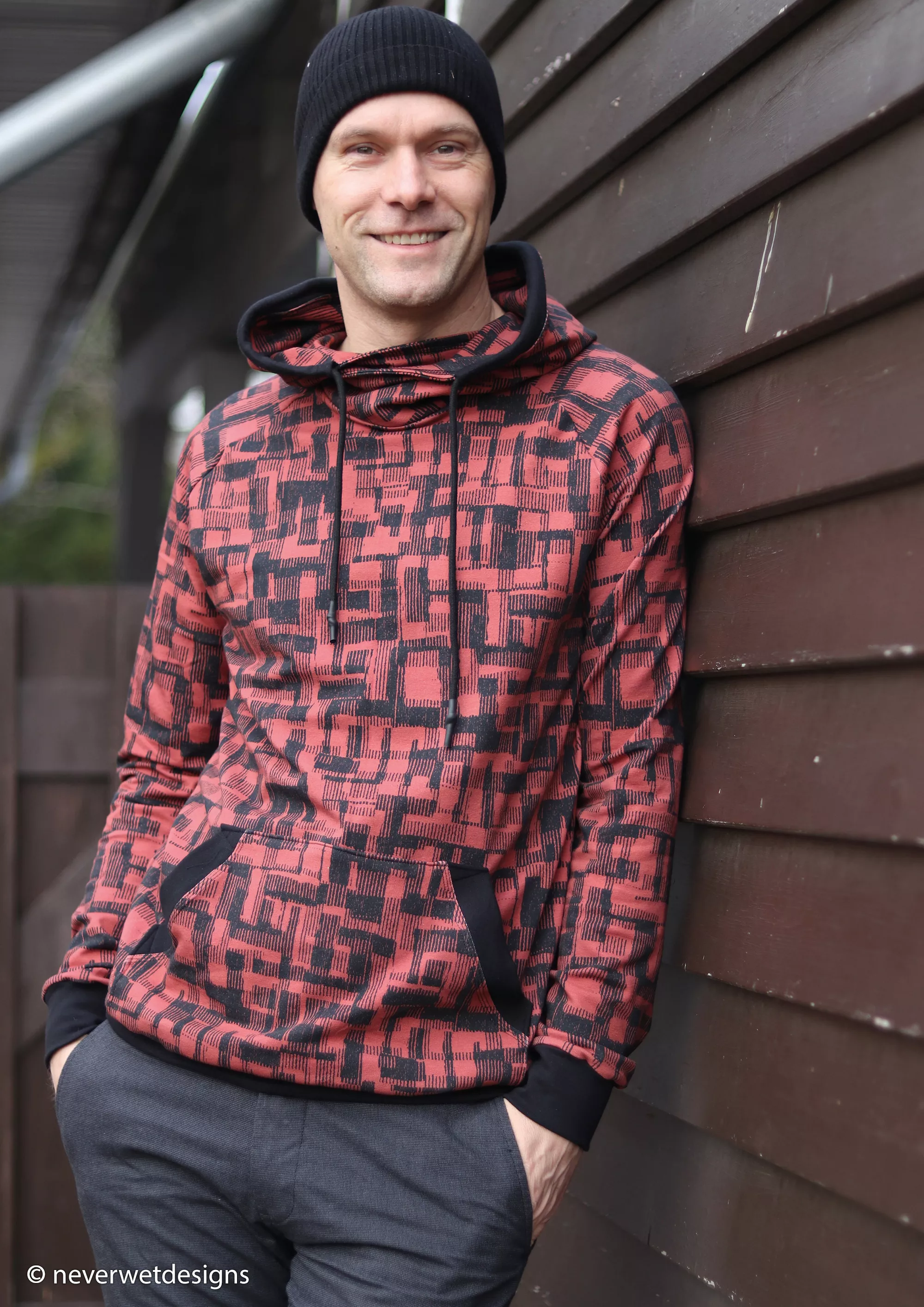 Rode french terry met zwart geometrisch patroon - Sandro