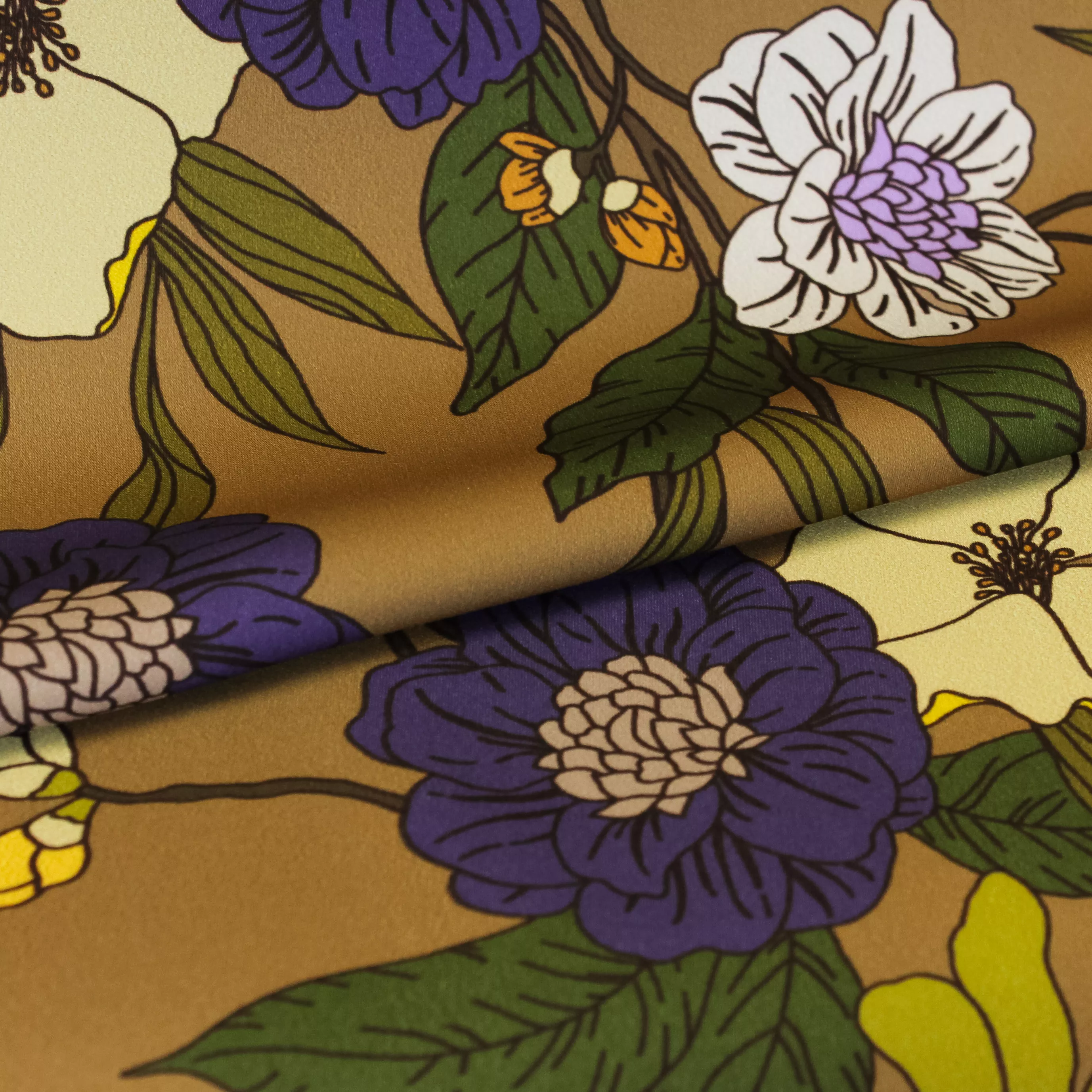 Bruine polyester crêpe met bloemen