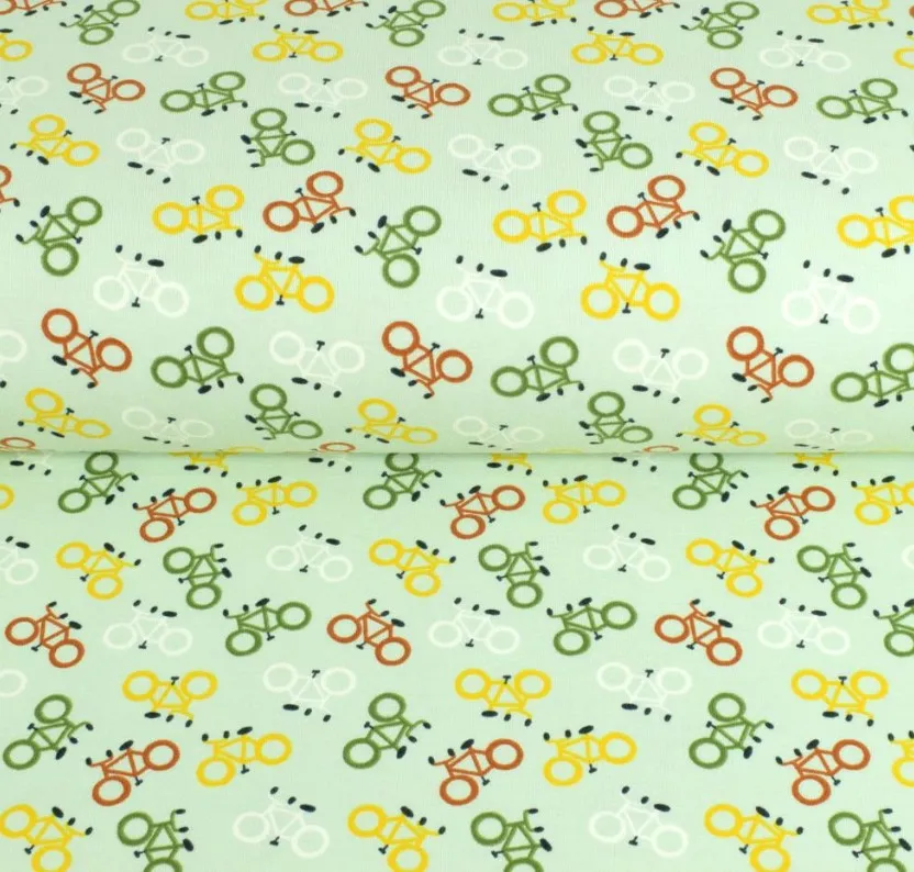 Tricot munt groen met fietsen