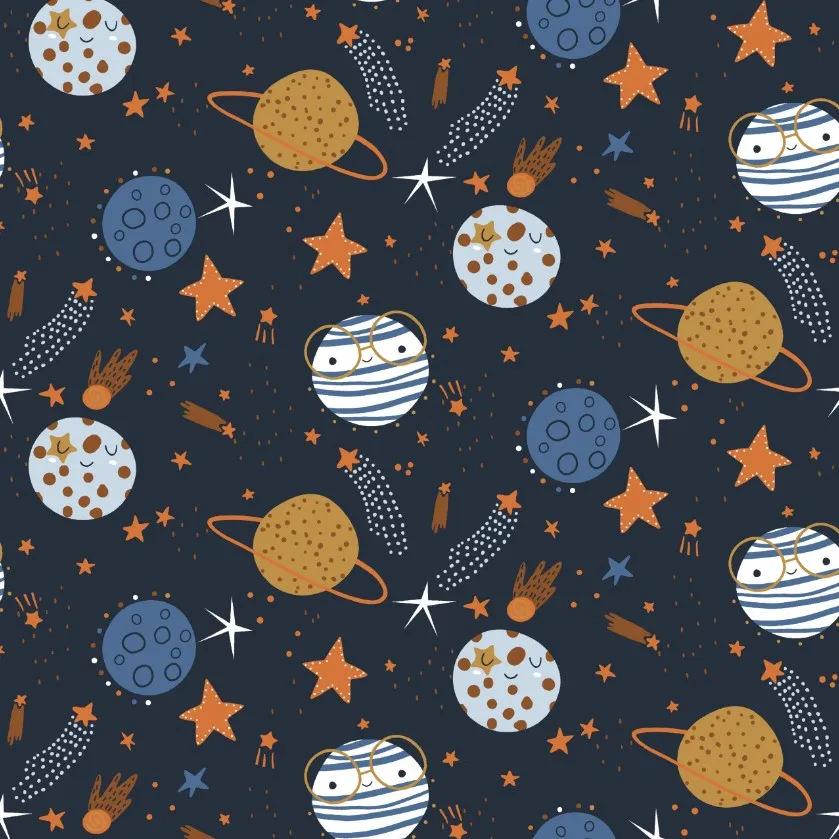 Donkerblauwe french terry sterrren en planeten - Poppy