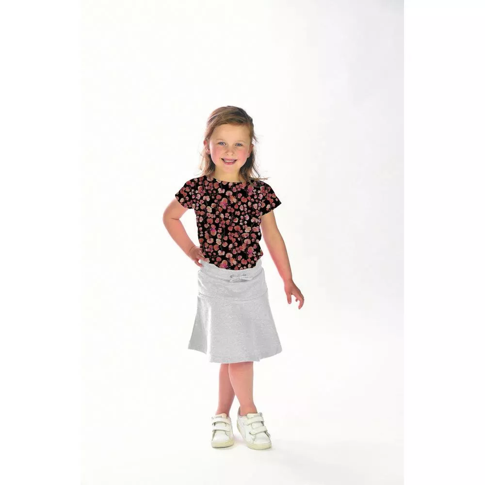 Zwarte french terry met rode bloemen, gebrushte achterkant - Poppy