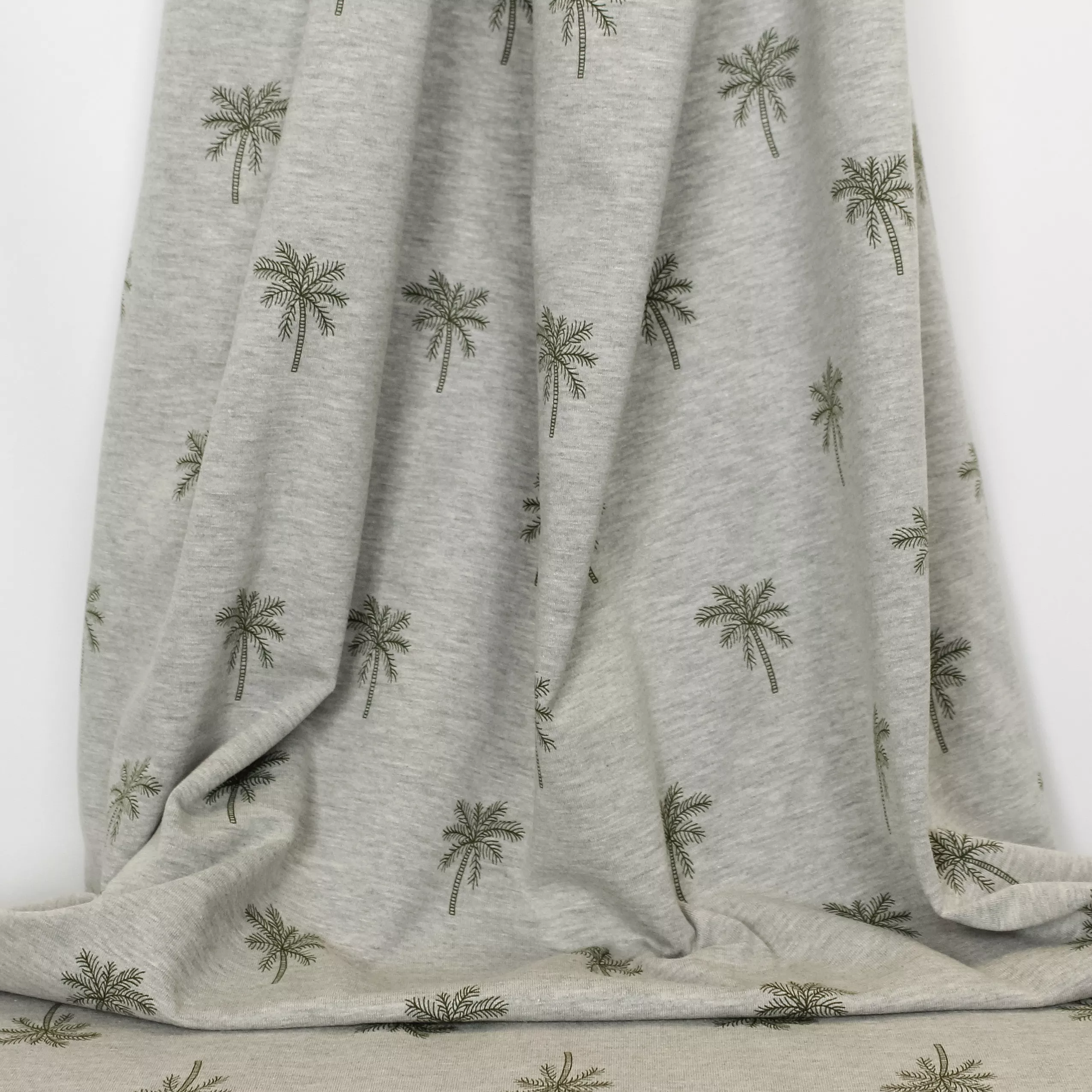 Grijs gemêleerde katoen-polyester tricot met palmbomen - Poppy