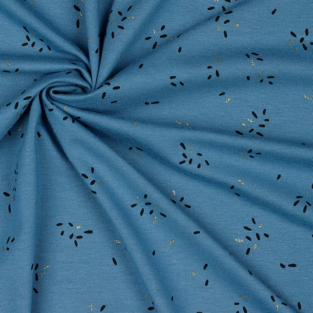 Blauwe tricot met zwarte en gouden streepjes - Poppy