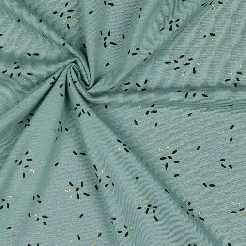 Muntgroene tricot met zwarte en gouden streepjes - Poppy