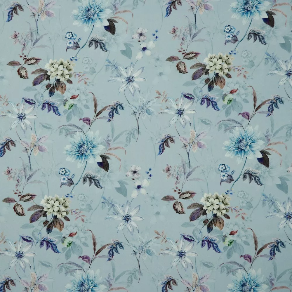 Blauwe viscose met bloemen  - Poppy