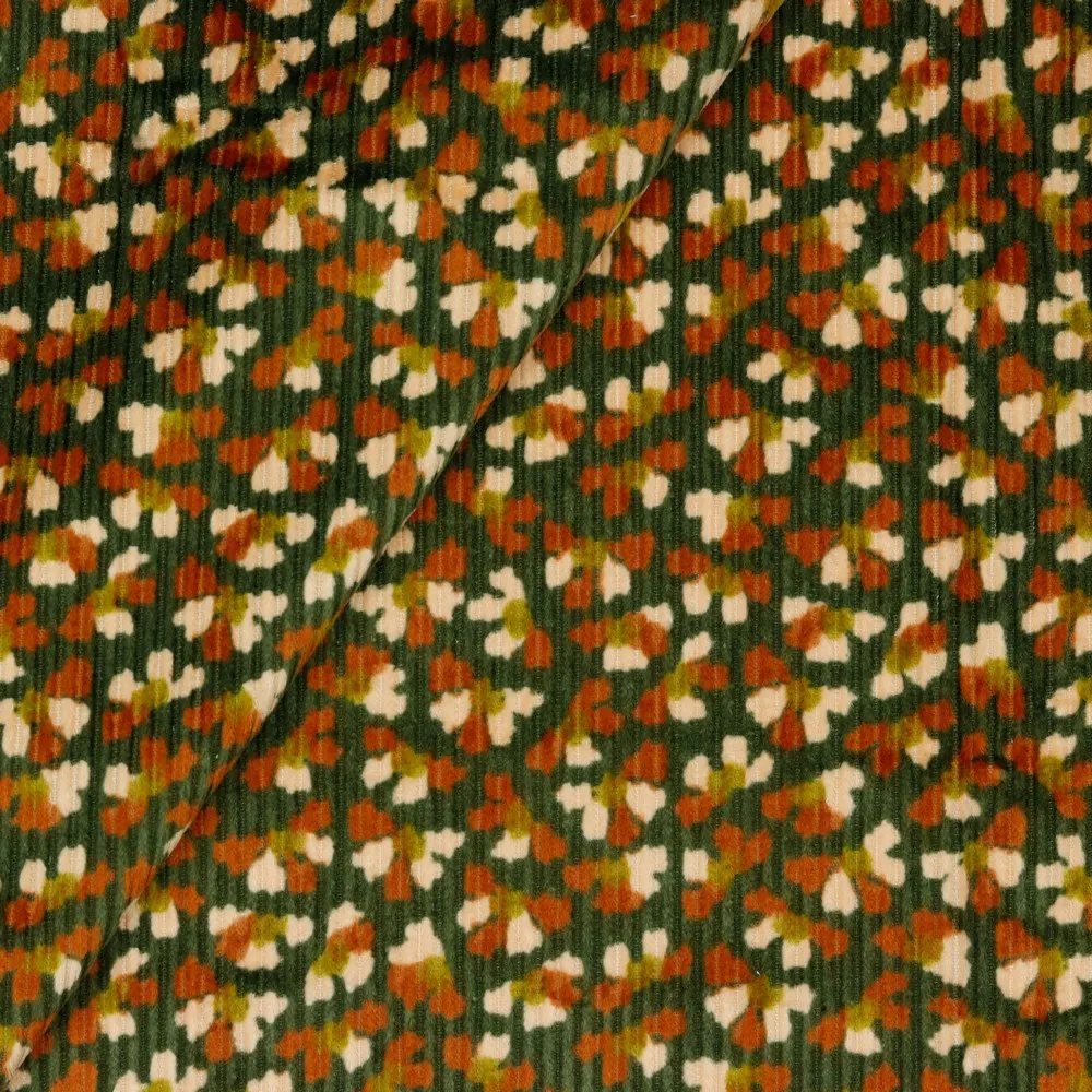 Groene ribfluweel met bloemen - Poppy