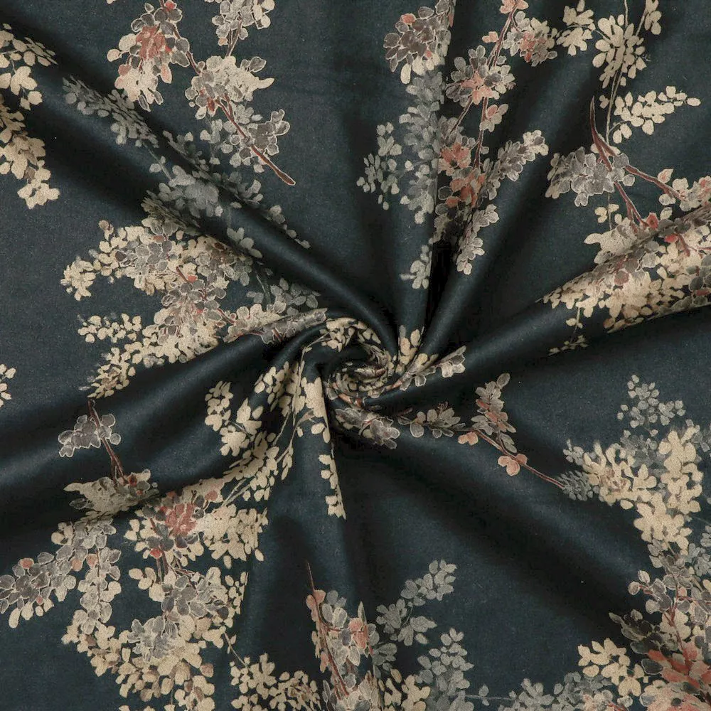 Blauwgrijze suede stretch met bloemen camel gekleurde binnenkant - Poppy