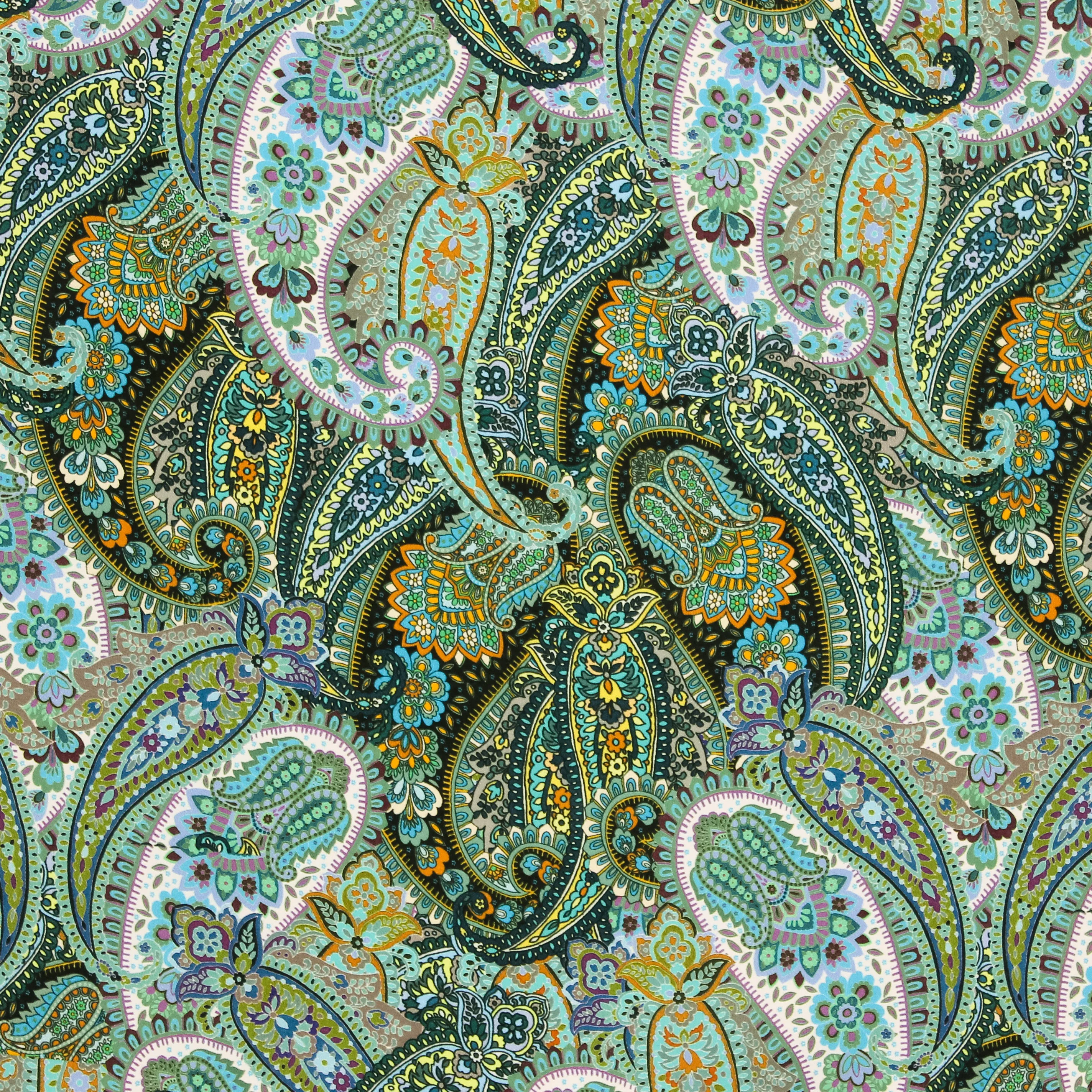 Polyester crêpe groen paisley motief