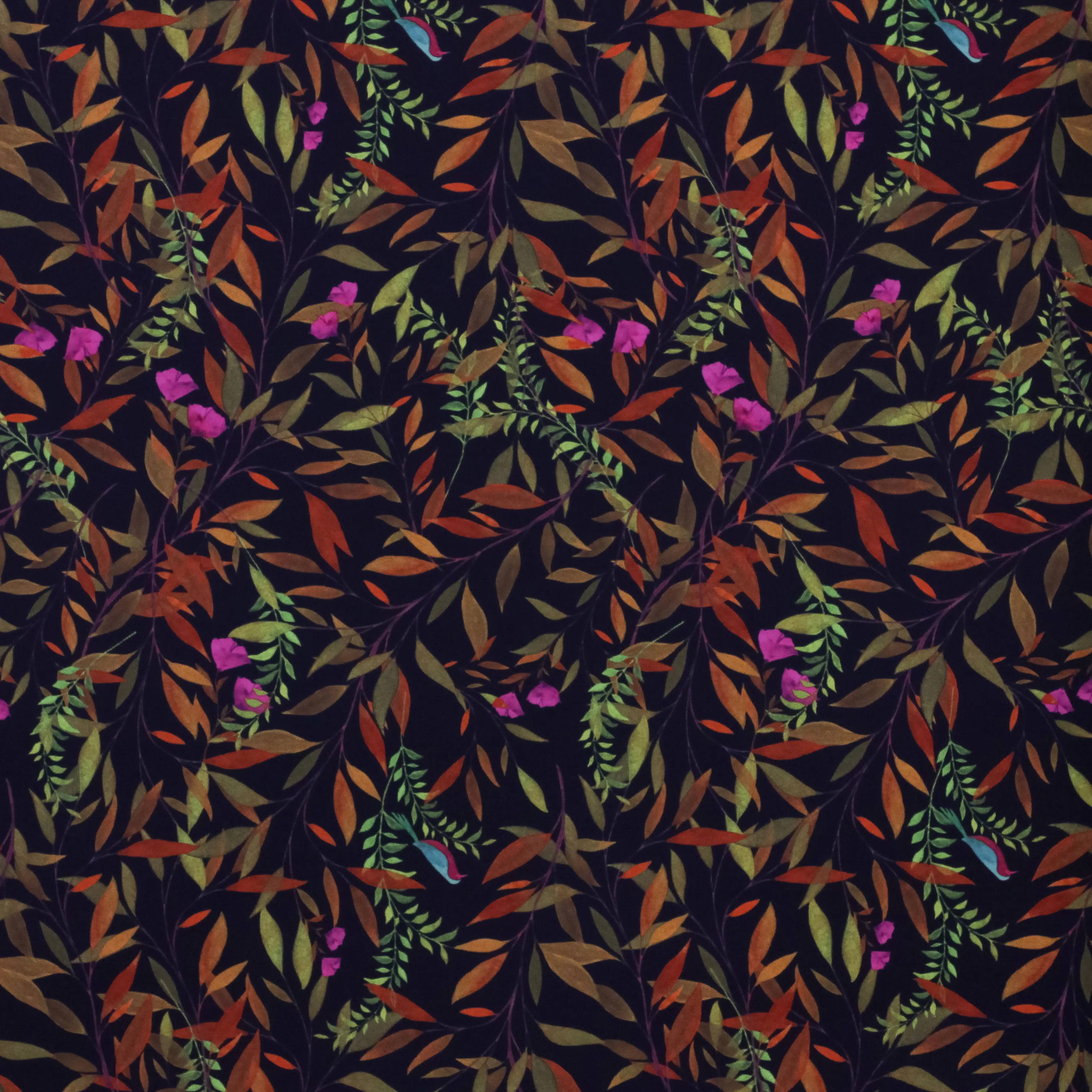 Zware polyester zwart met takjes en roze bloemetjes