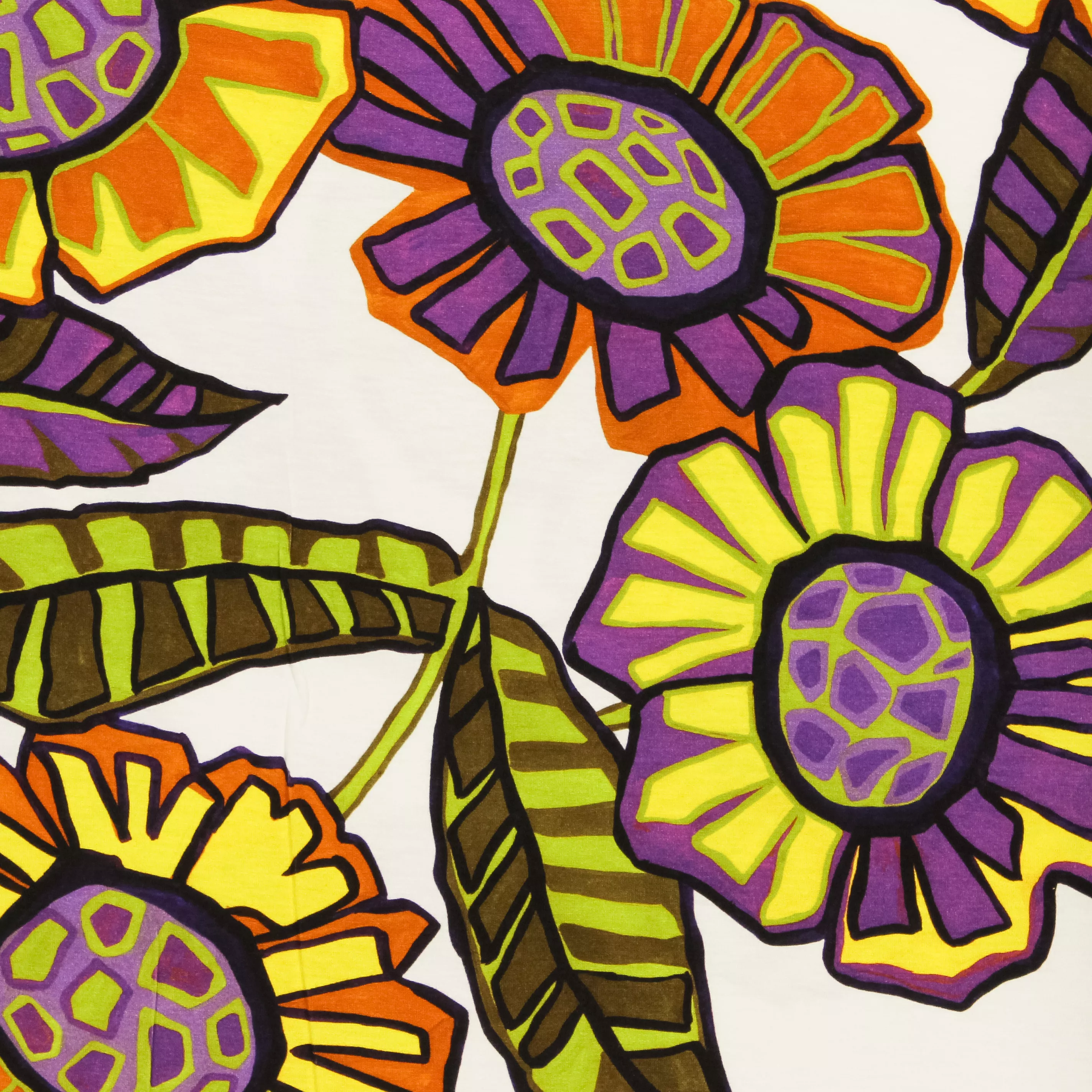 Viscose tricot wit met opvallende bloemen