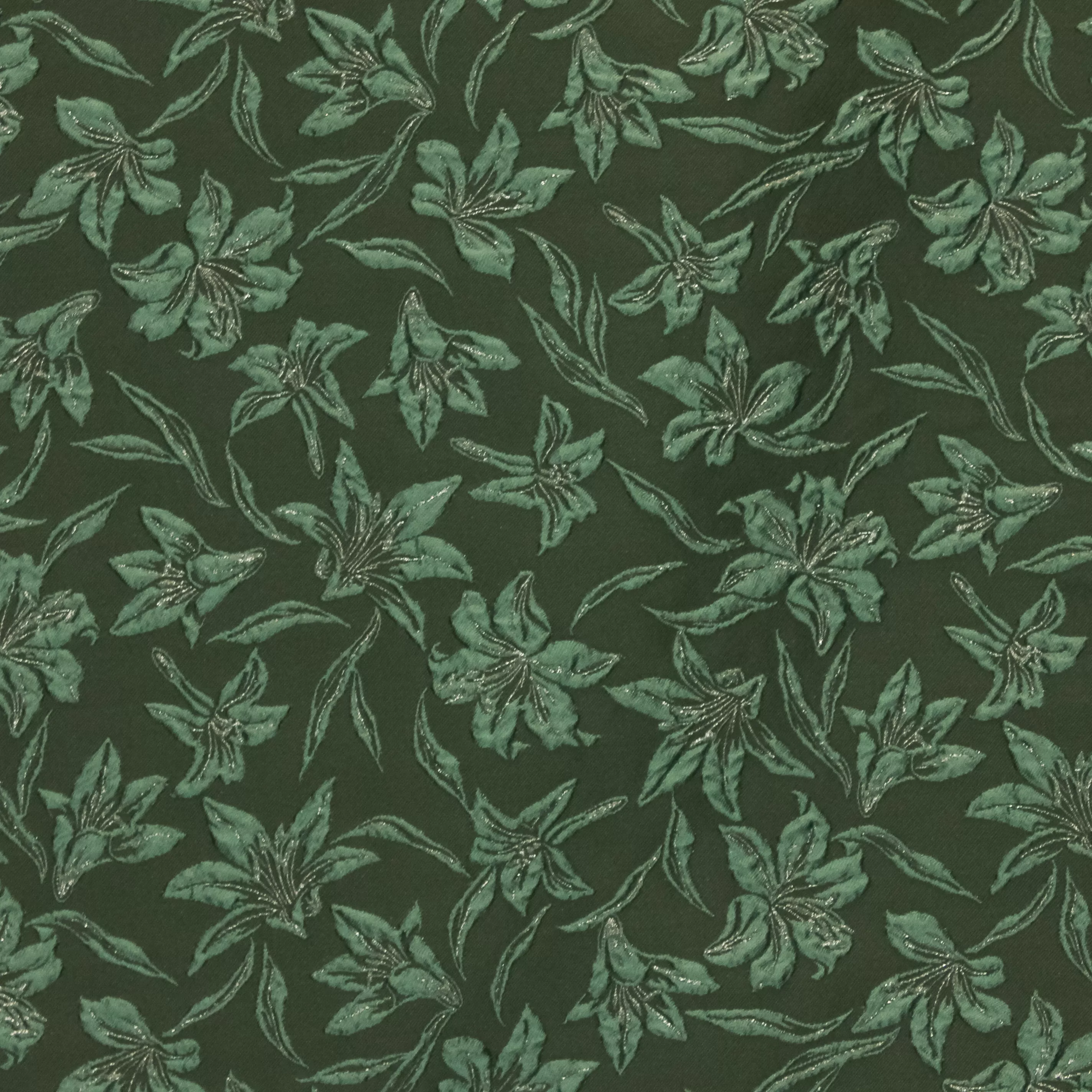 Jacquard groen met bloemen en lurex draad