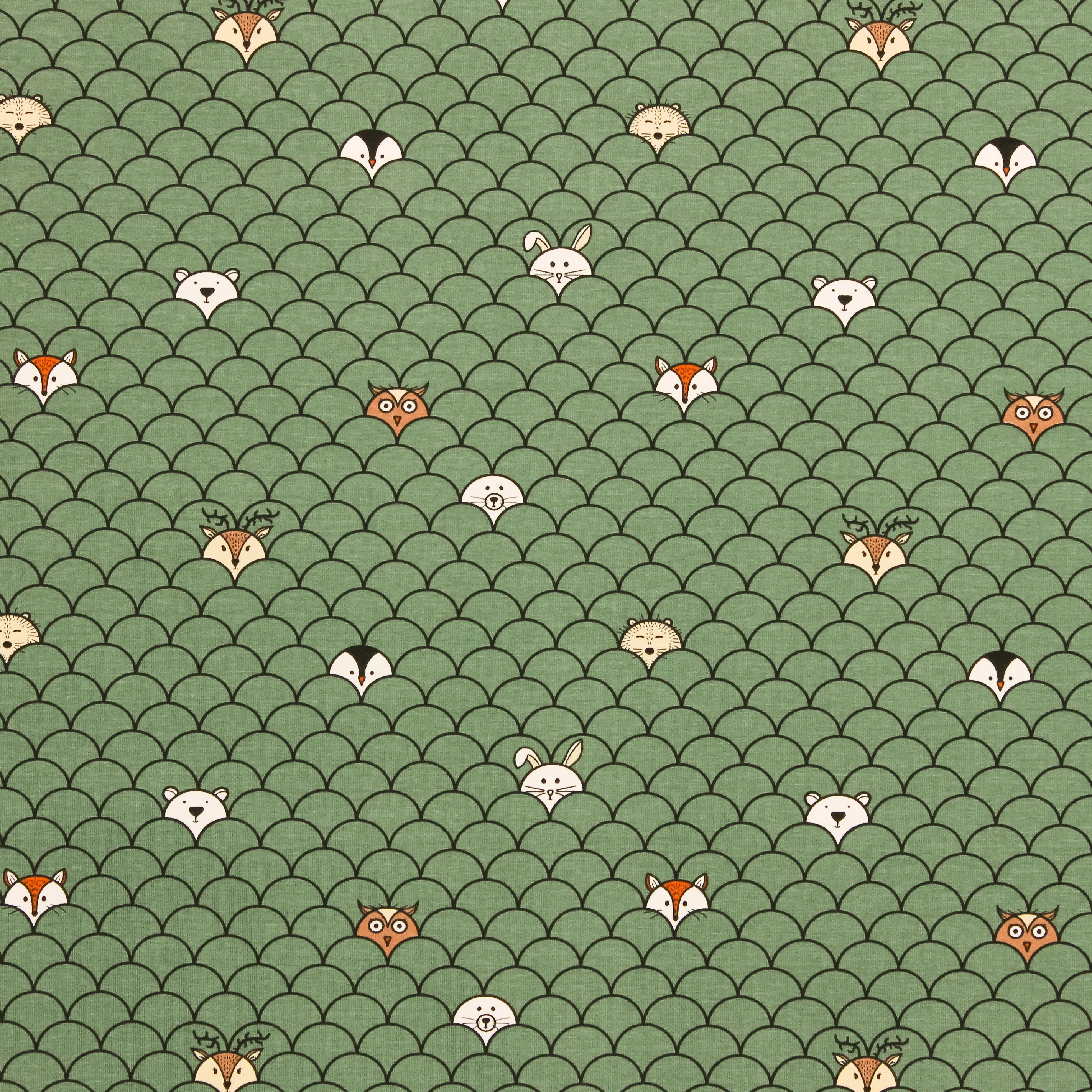 Tricot groen met verstopte diertjes - Polly Fabrics