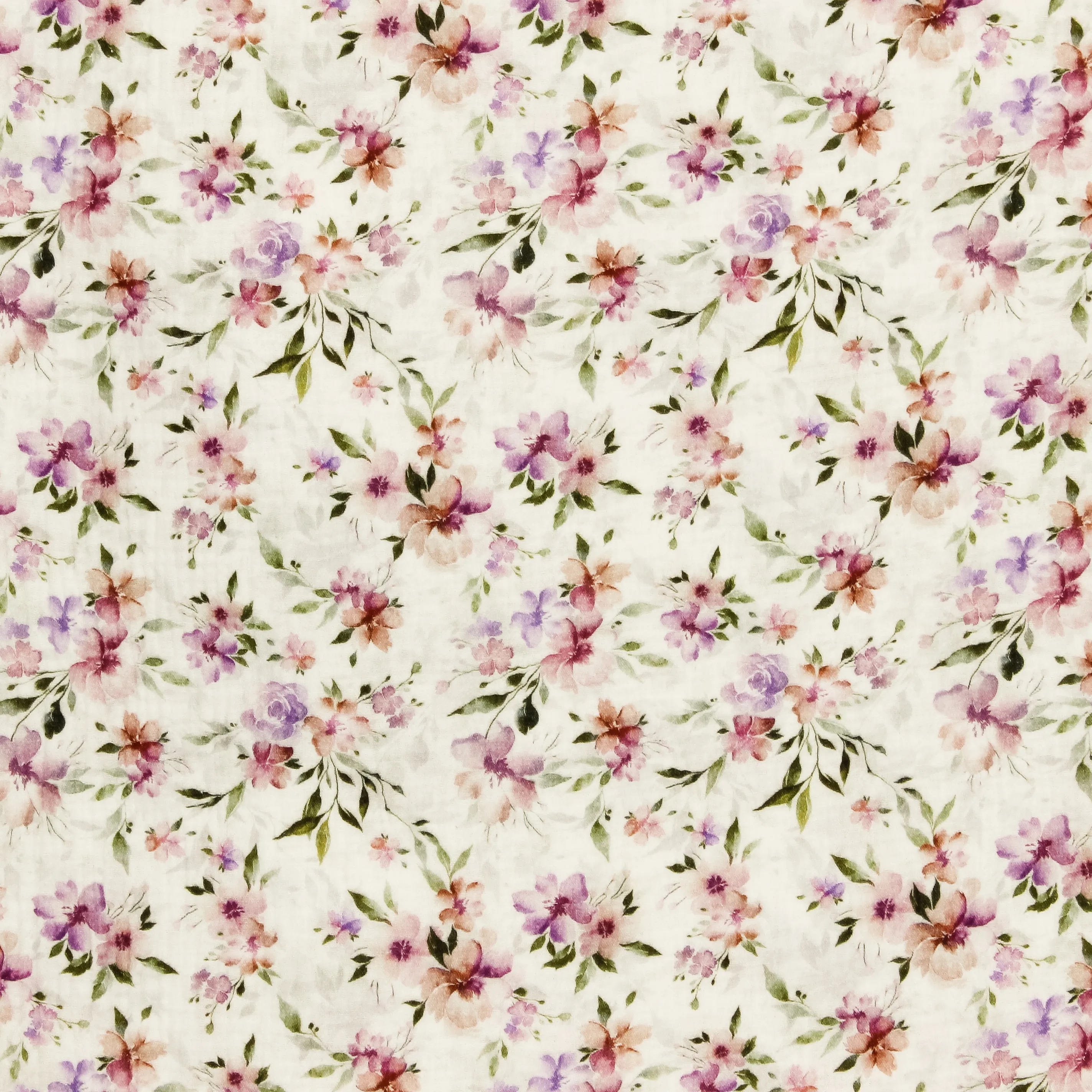 Tetra katoen wit met roze bloemen