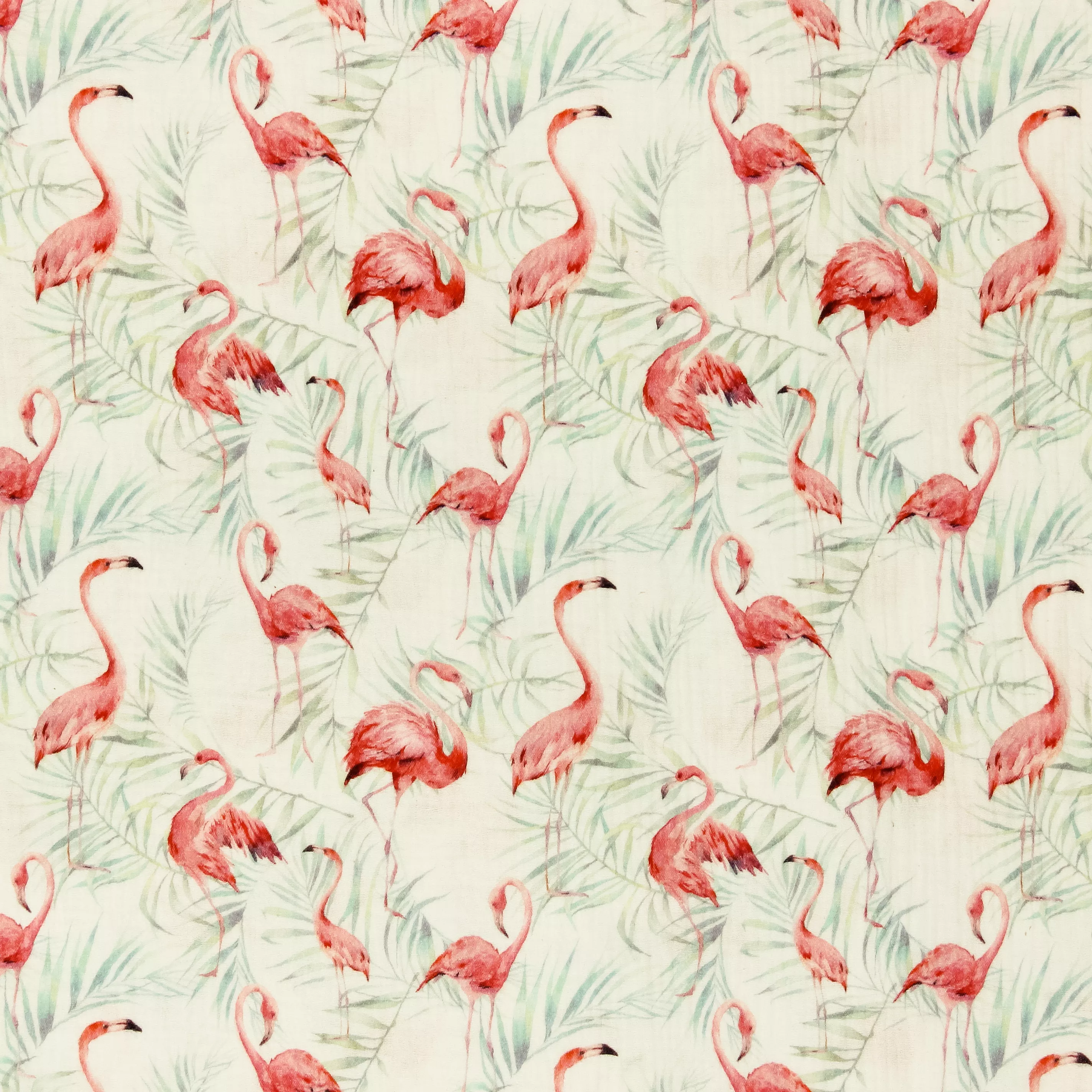 Tetra katoen wit met flamingo's