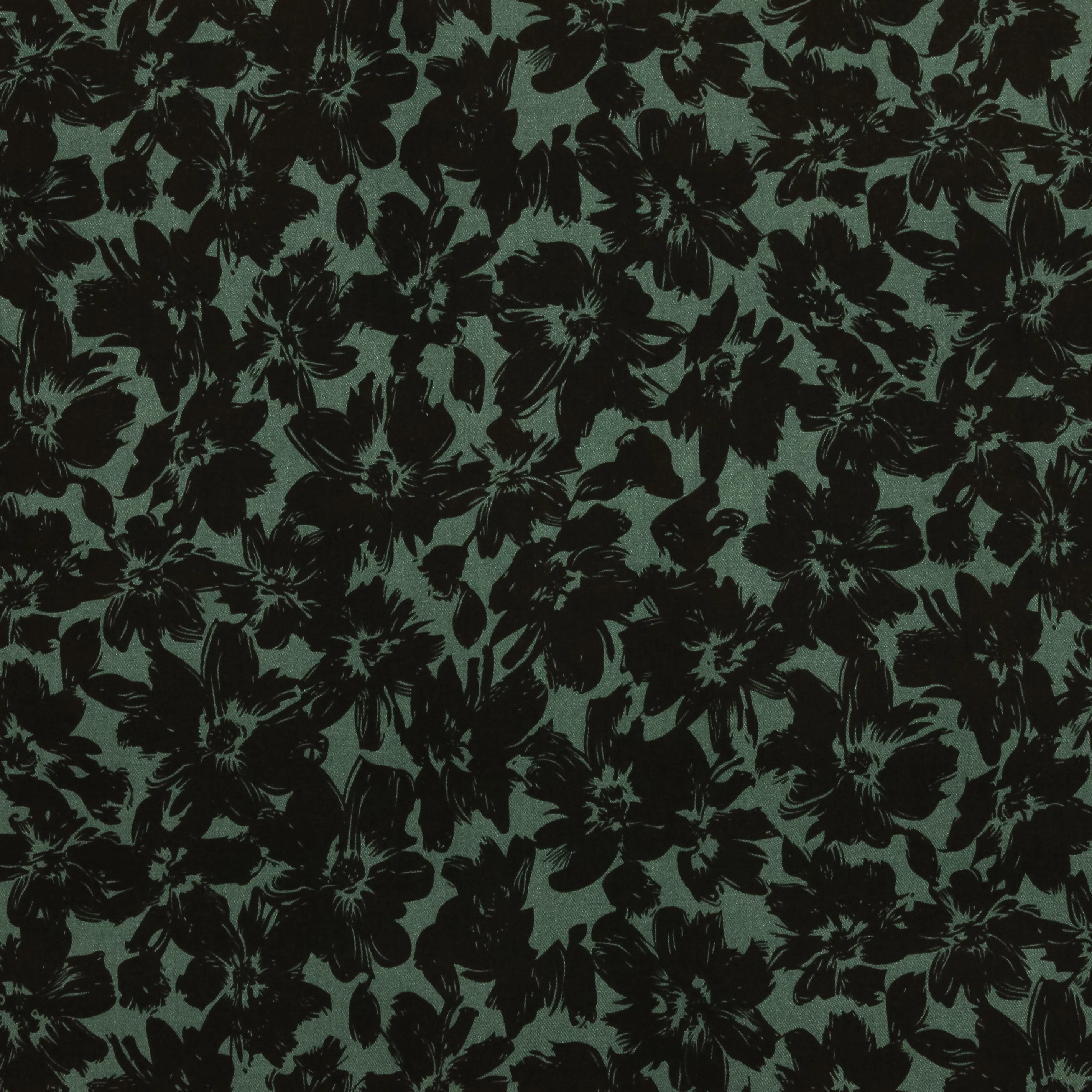 Viscose twill groen met zwarte bloemen