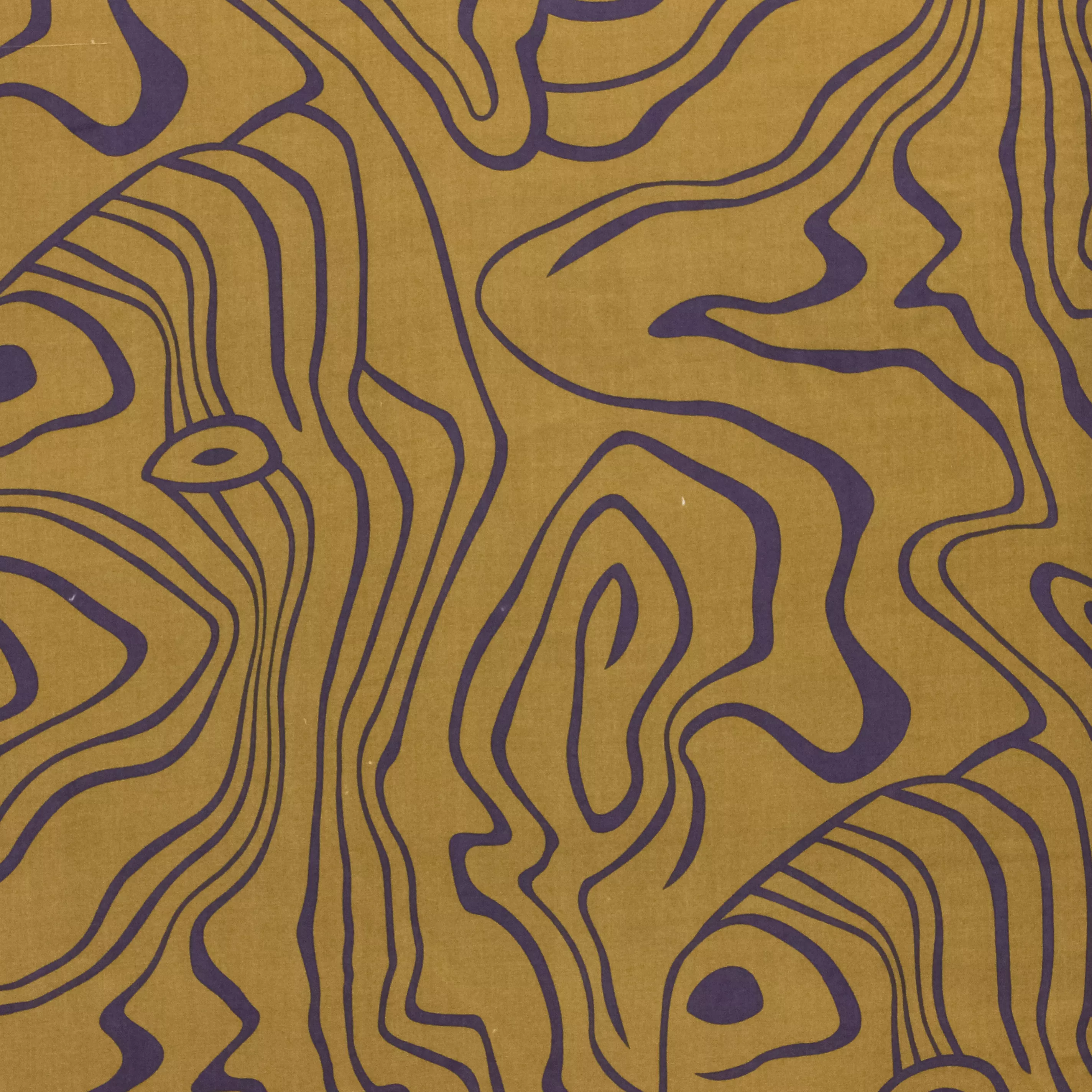 Mosterd viscose met blauwe lijnen