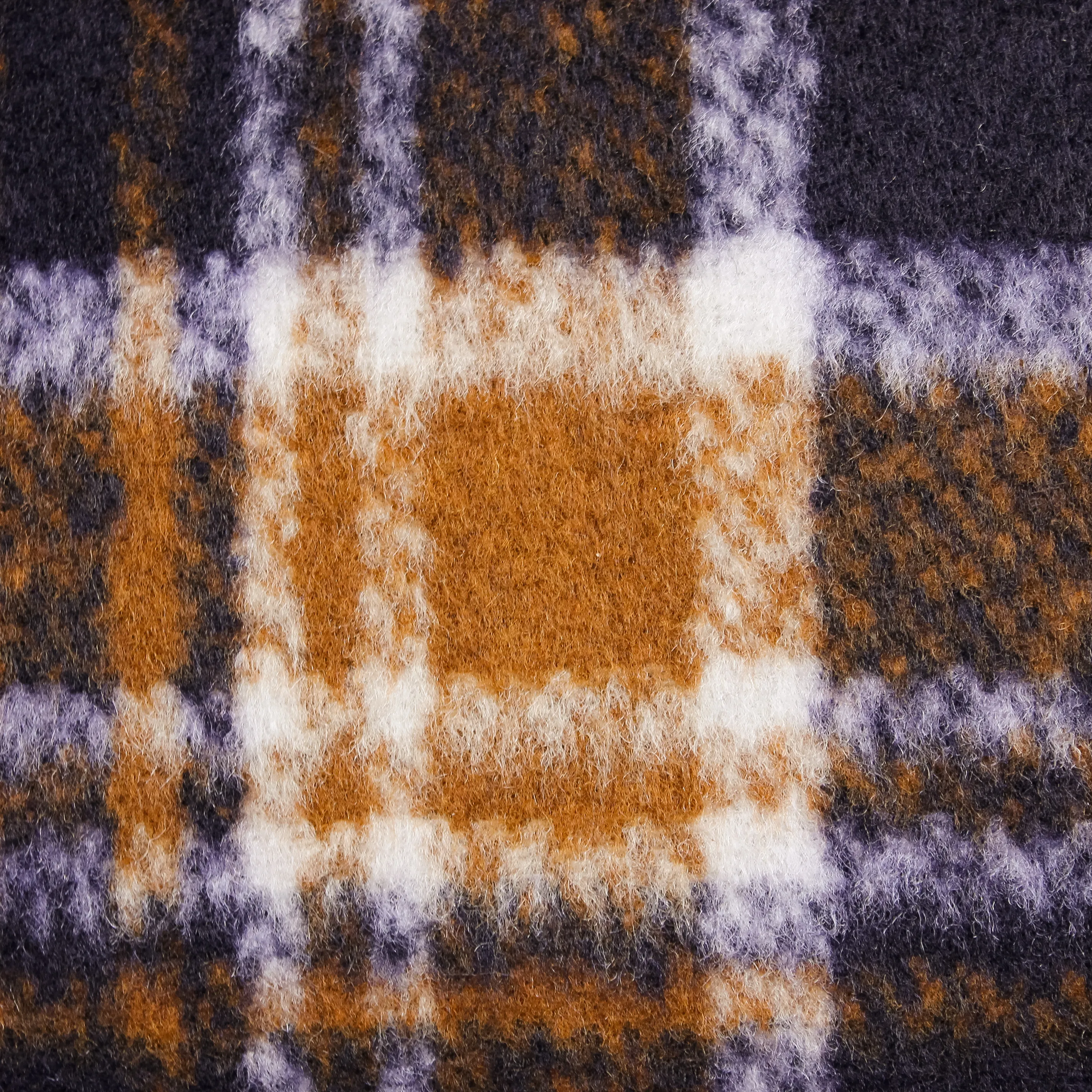 Polyester mantelstof blauw / bruin met ruiten - Knipmode