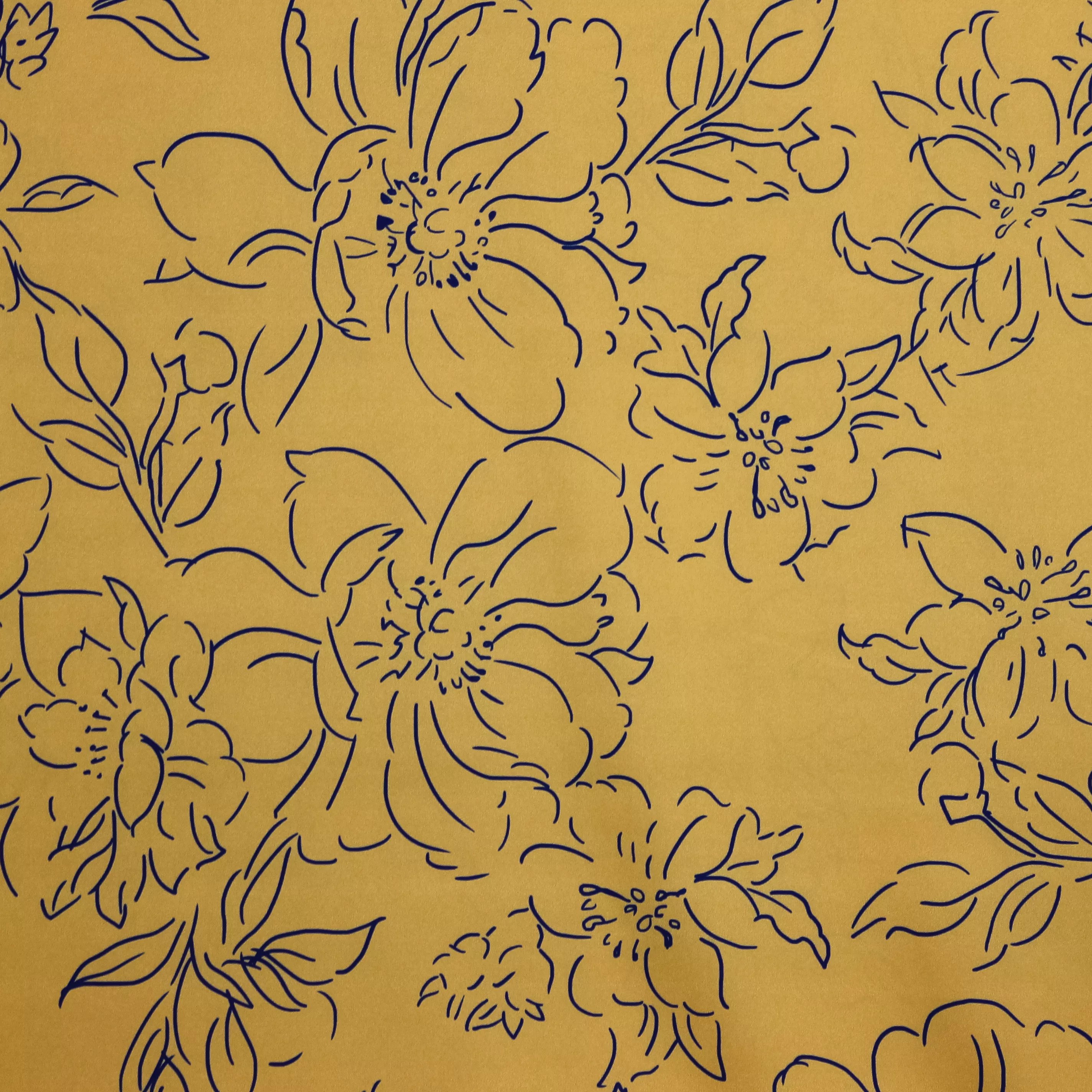 Polyester stretch camel met blauwe bloemen  - Burda