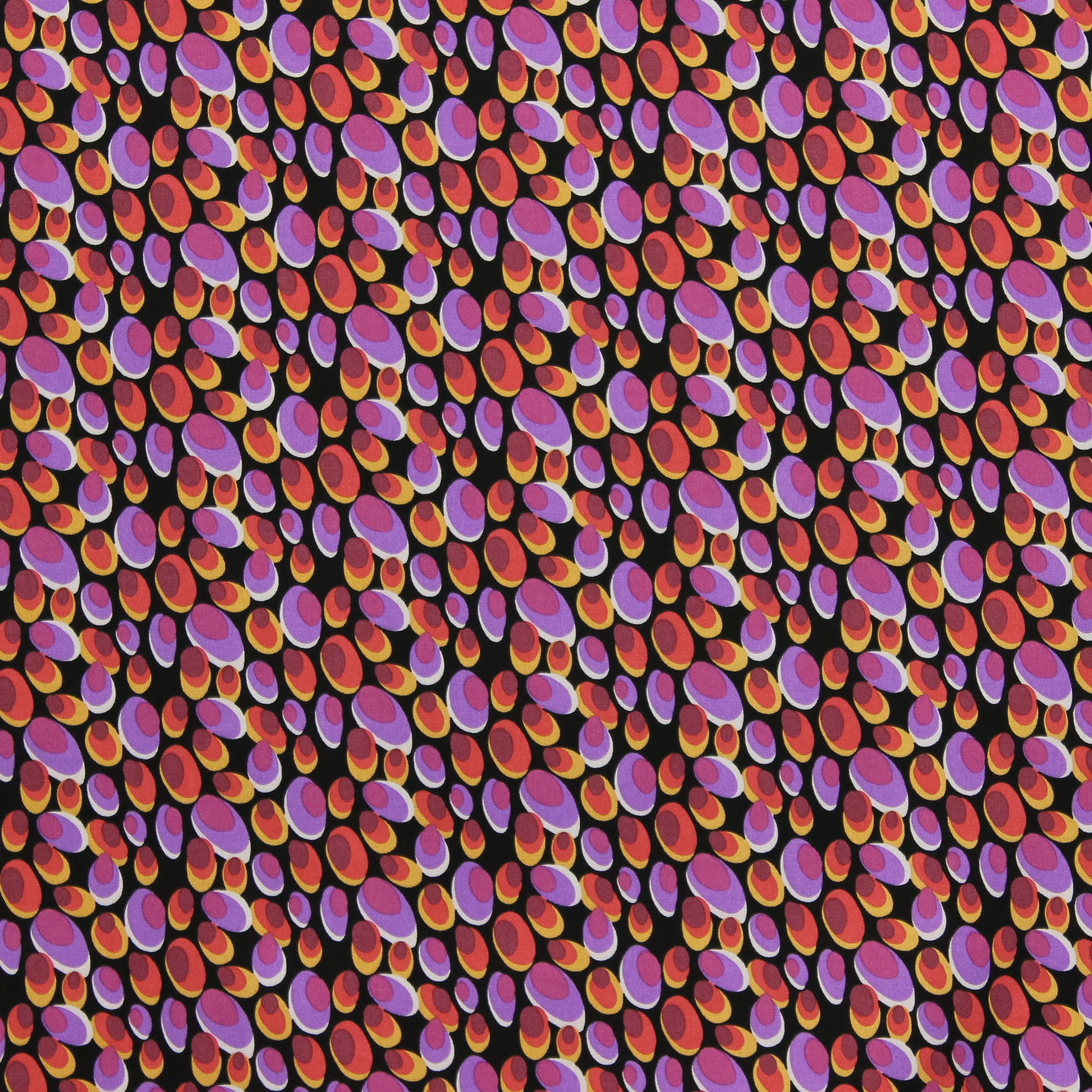 Viscose stretch zwart met mauve ovalen