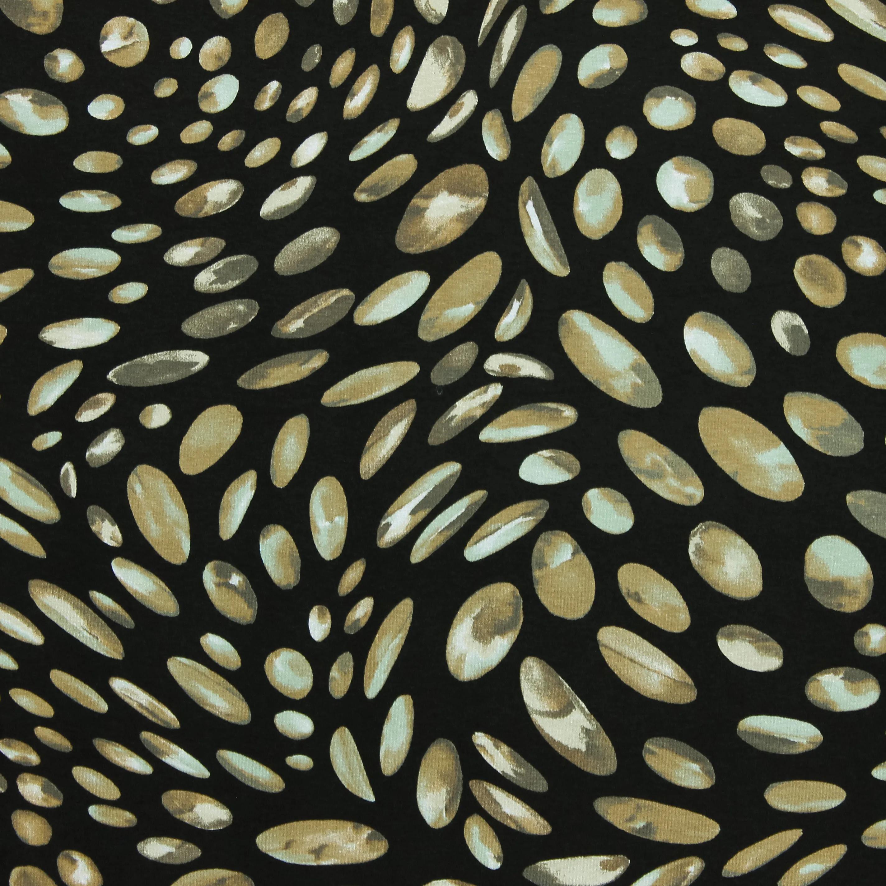 Viscose tricot zwart met bruine ovalen