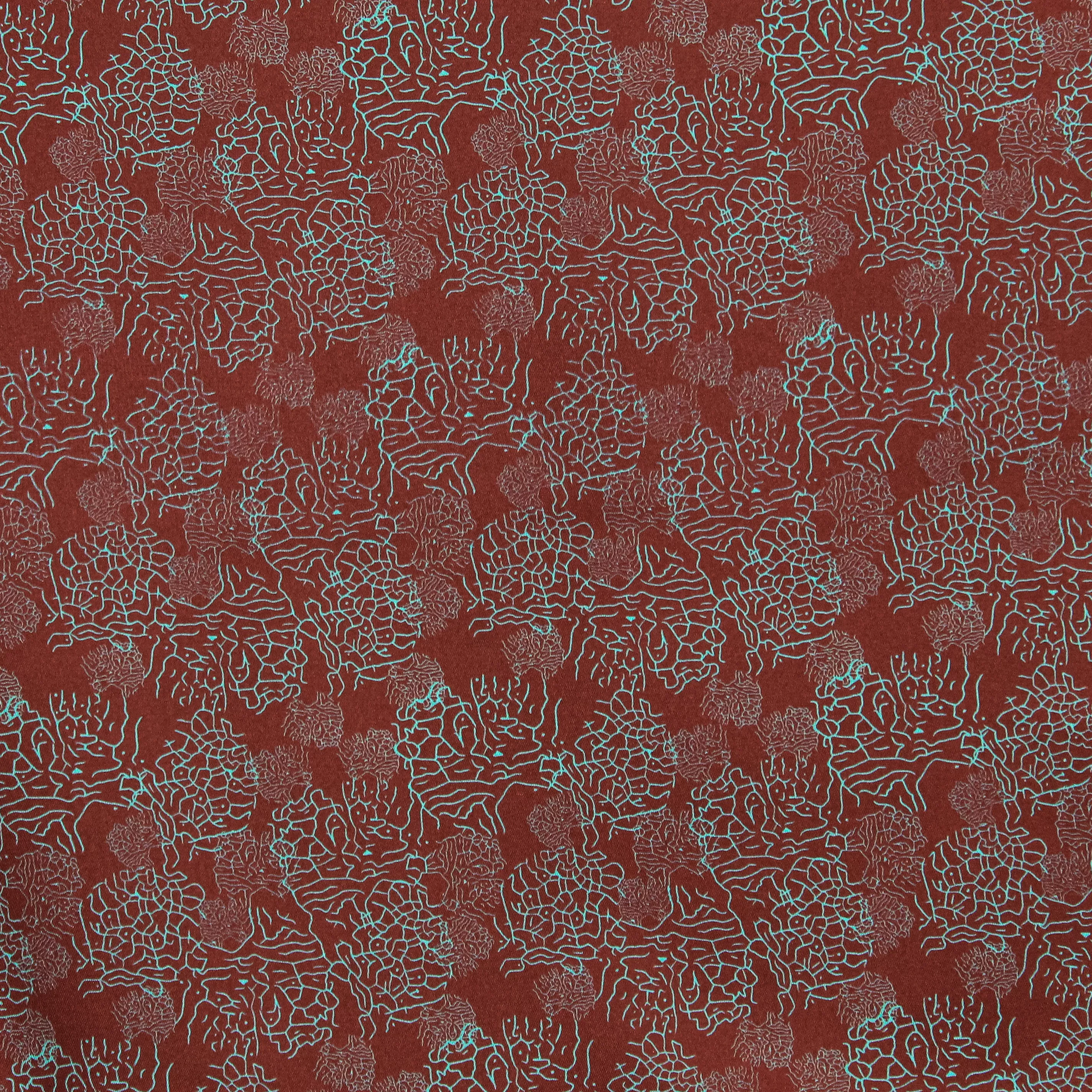 Polyester bordeaux met turquoise bloemen