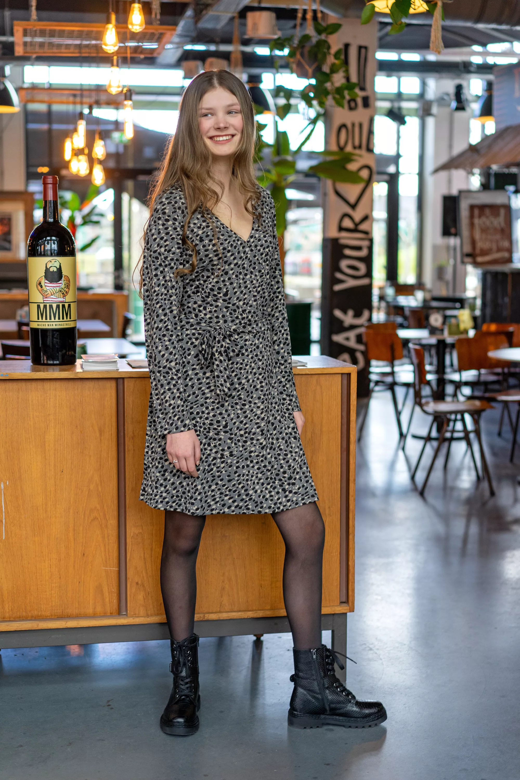 Grijze polyester tricot met vlekjes - My Image