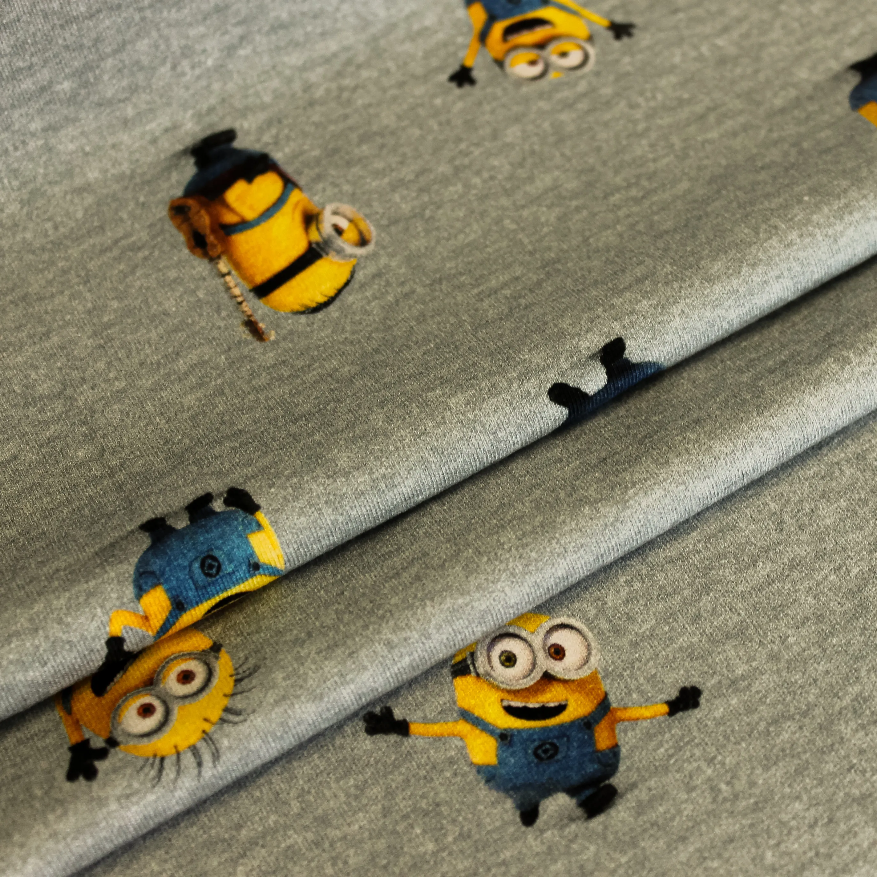 Grijze gemêleerde katoentricot met Minions