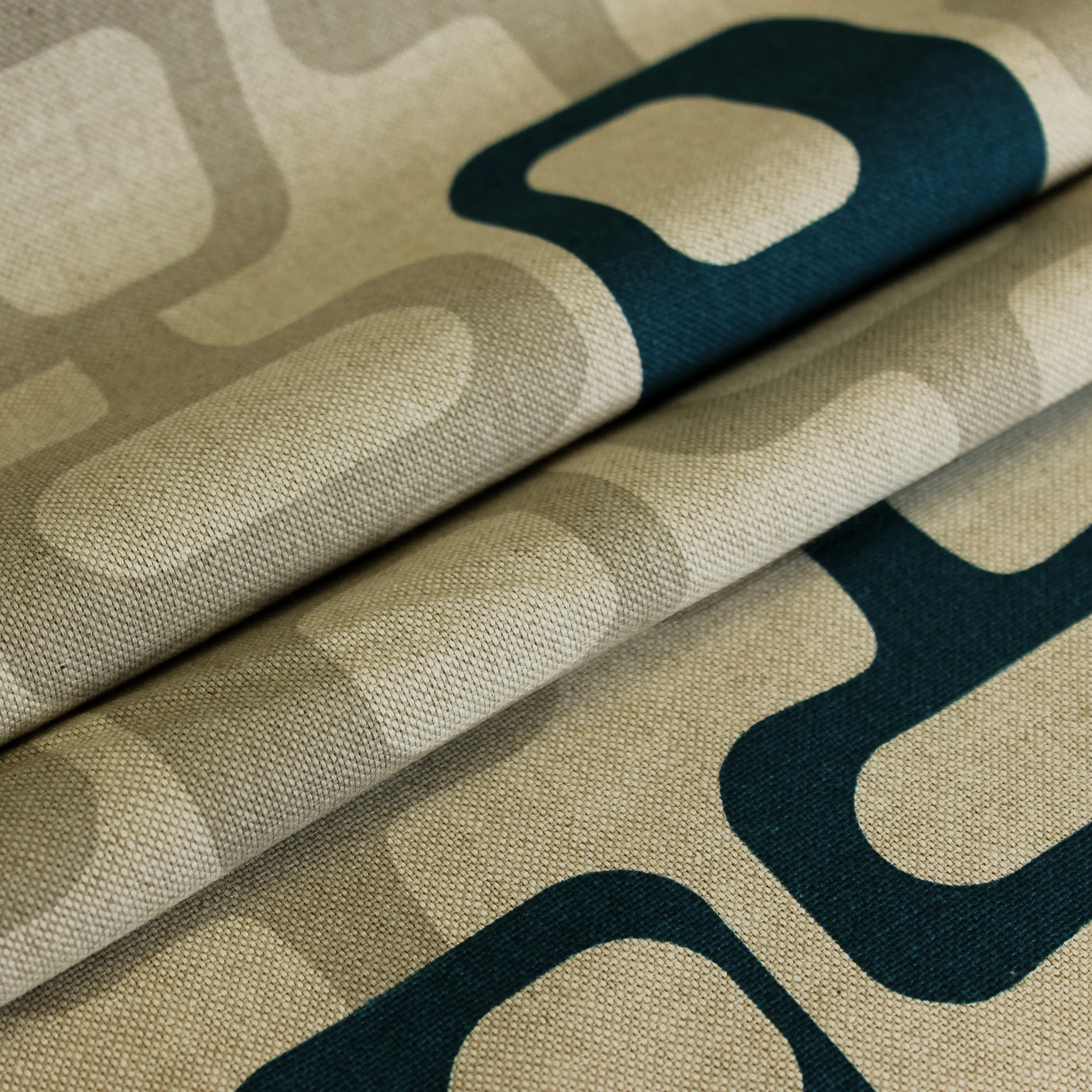 Canvas beige met grijs/petrol retro motief