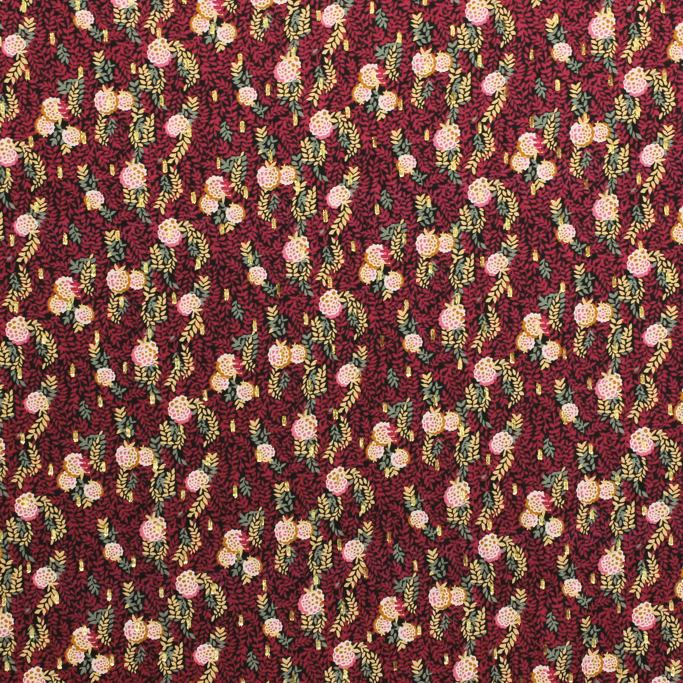 Viscose met bloemen en gouden streepjes - Burda