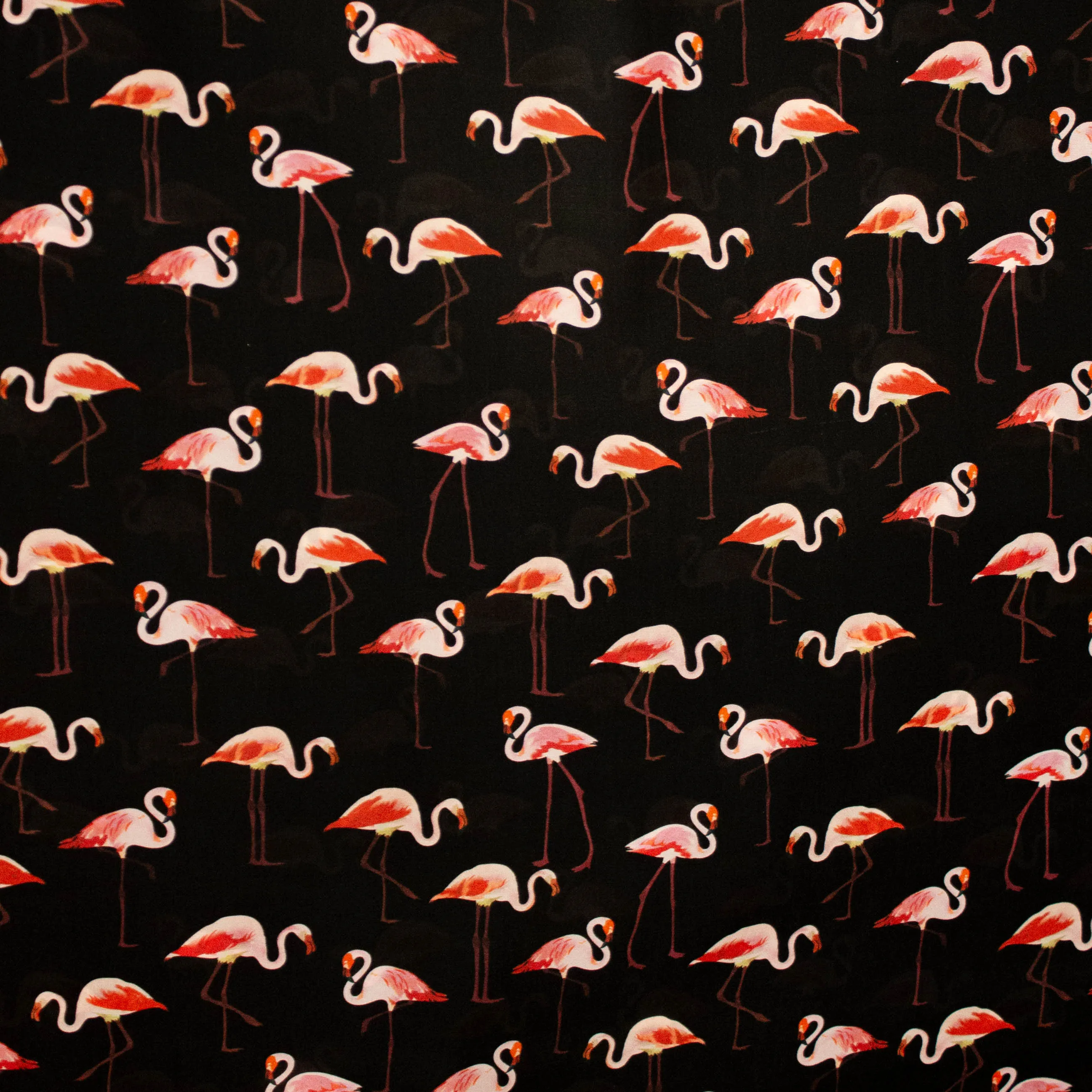Zijde voile zwart met flamingo's - Lorré