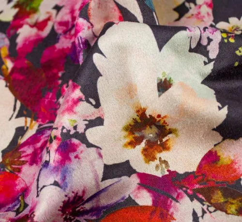 Zachte scuba suede grijs met bloemen