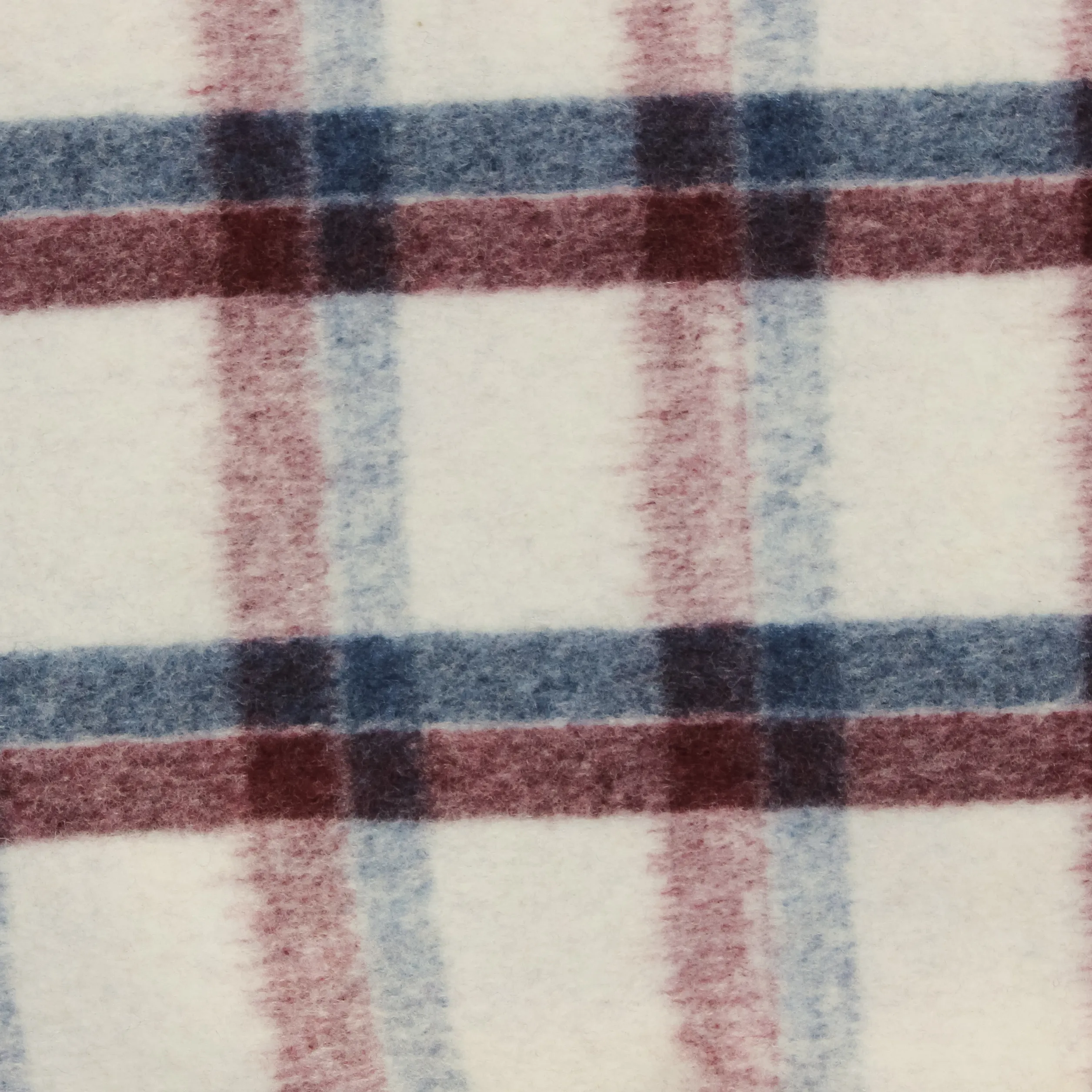 Mantelstof wol blauw en bordeaux geruit