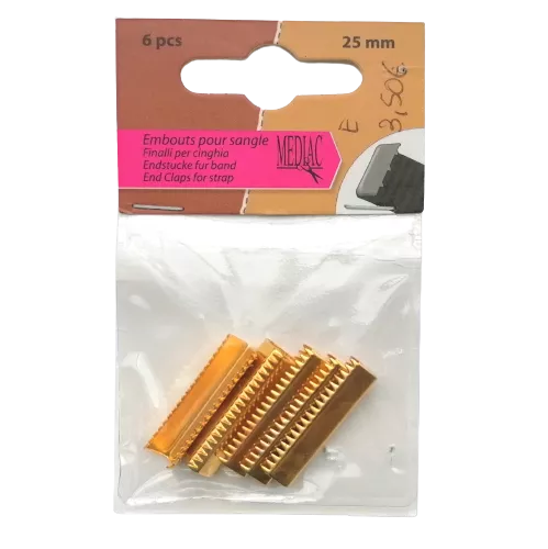 Eindstuk voor tassenband goud - 6 stuks - 25 mm (platte nietjes)