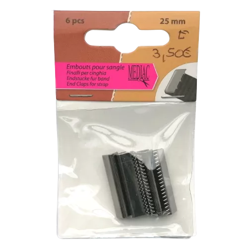 Eindstuk voor tassenband gunmetal - 6 stuks - 25 mm (platte nietjes)