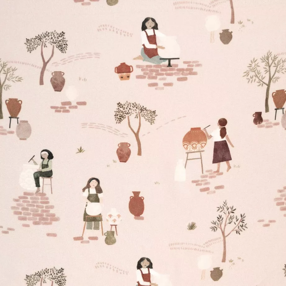 Ecoviscose zachtroze met pottenbakkers  - Katia -