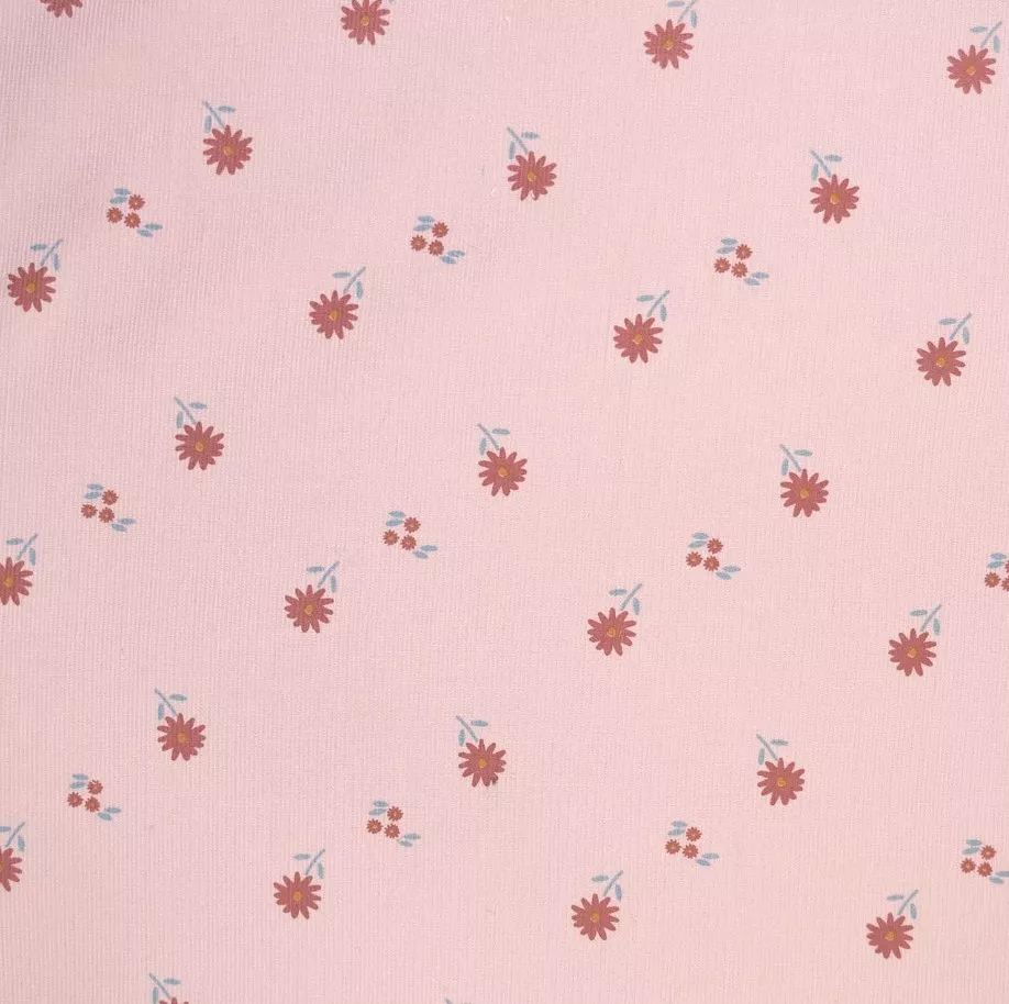 Ribfluweel roze met retro bloemen  - Katia