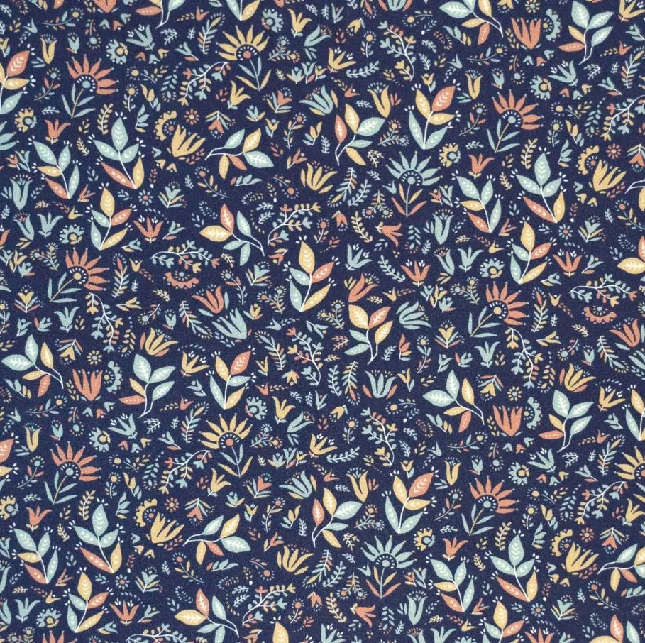 Ecoviscose blauw met bloemen   - Katia