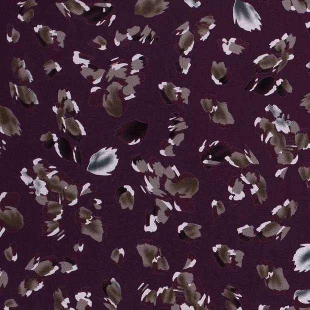 Viscose tricot bordeaux met bladeren
